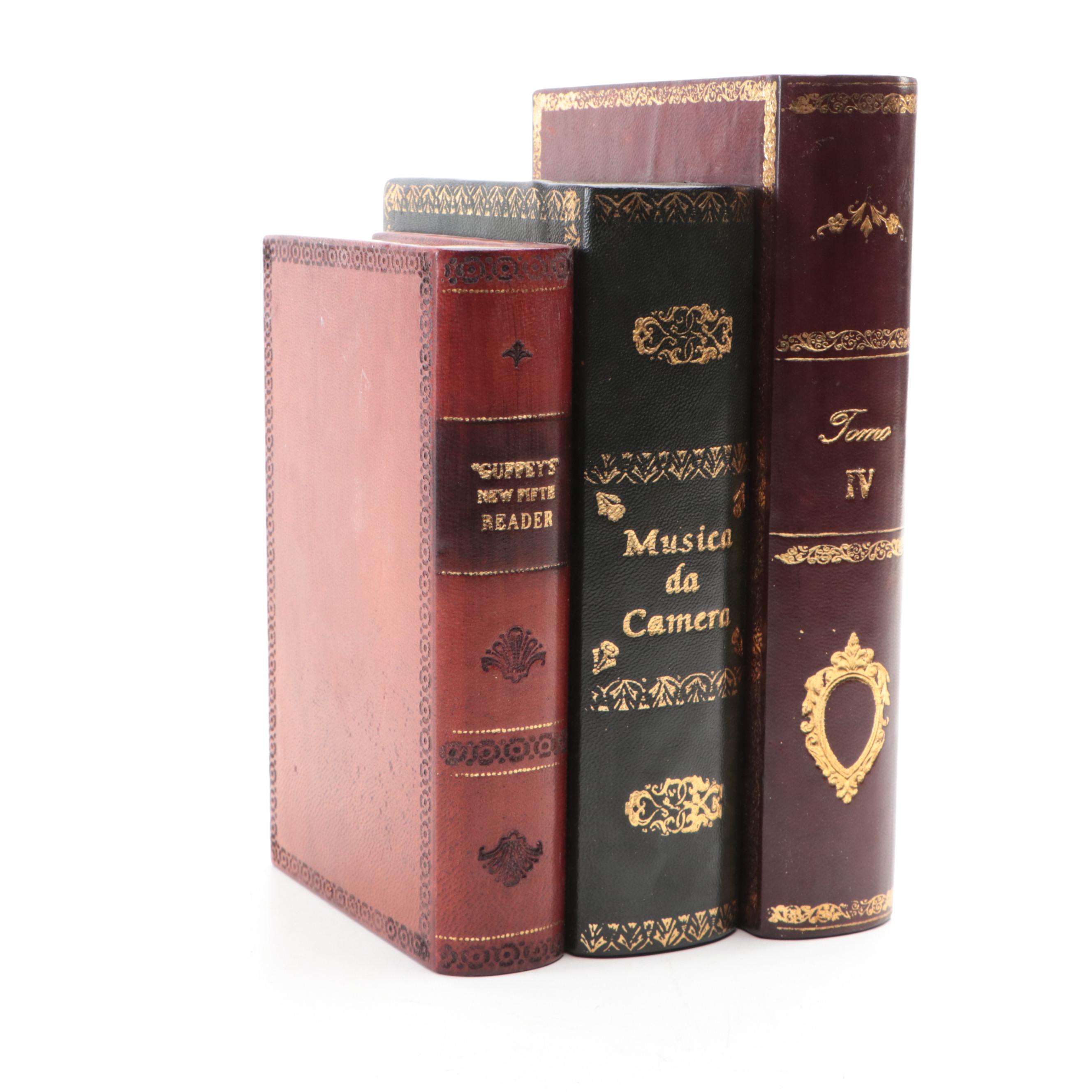 Italian Faux Leather and Wood Faux Book Bookends