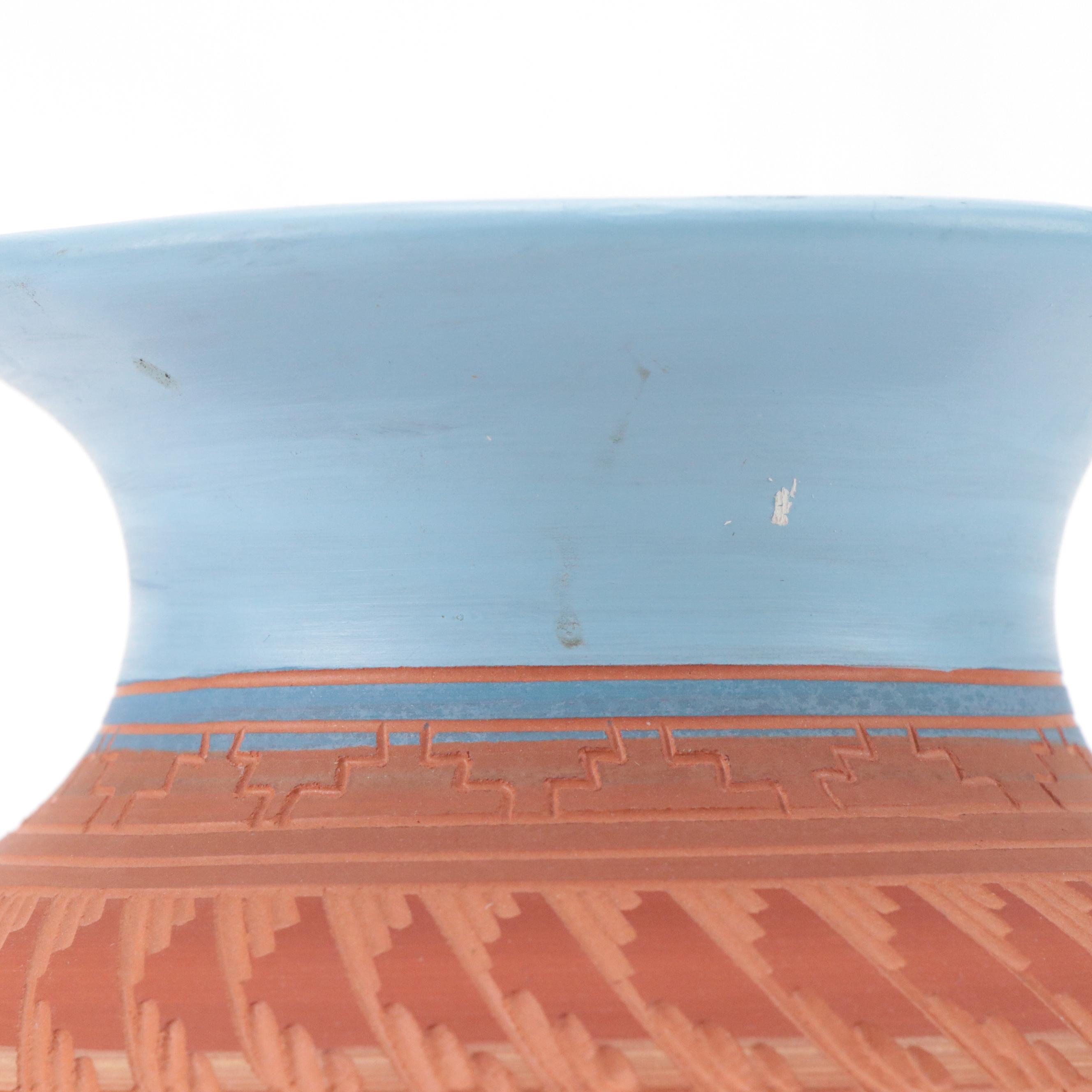 Nemadji Pottery with Nelson Navajo Sgraffito Earthenware Vase