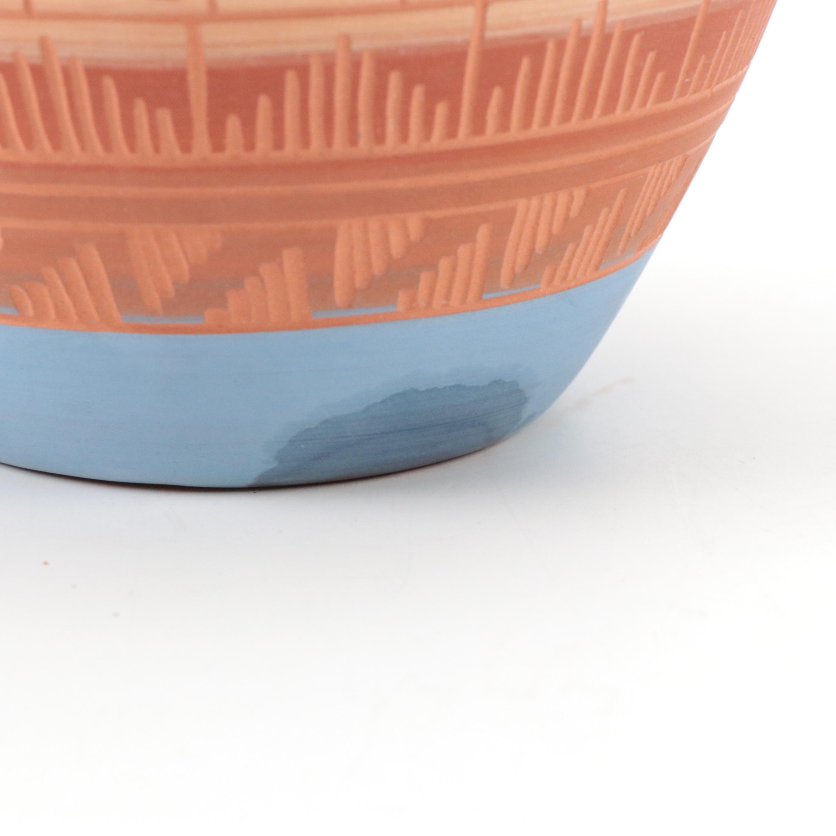 Nemadji Pottery with Nelson Navajo Sgraffito Earthenware Vase