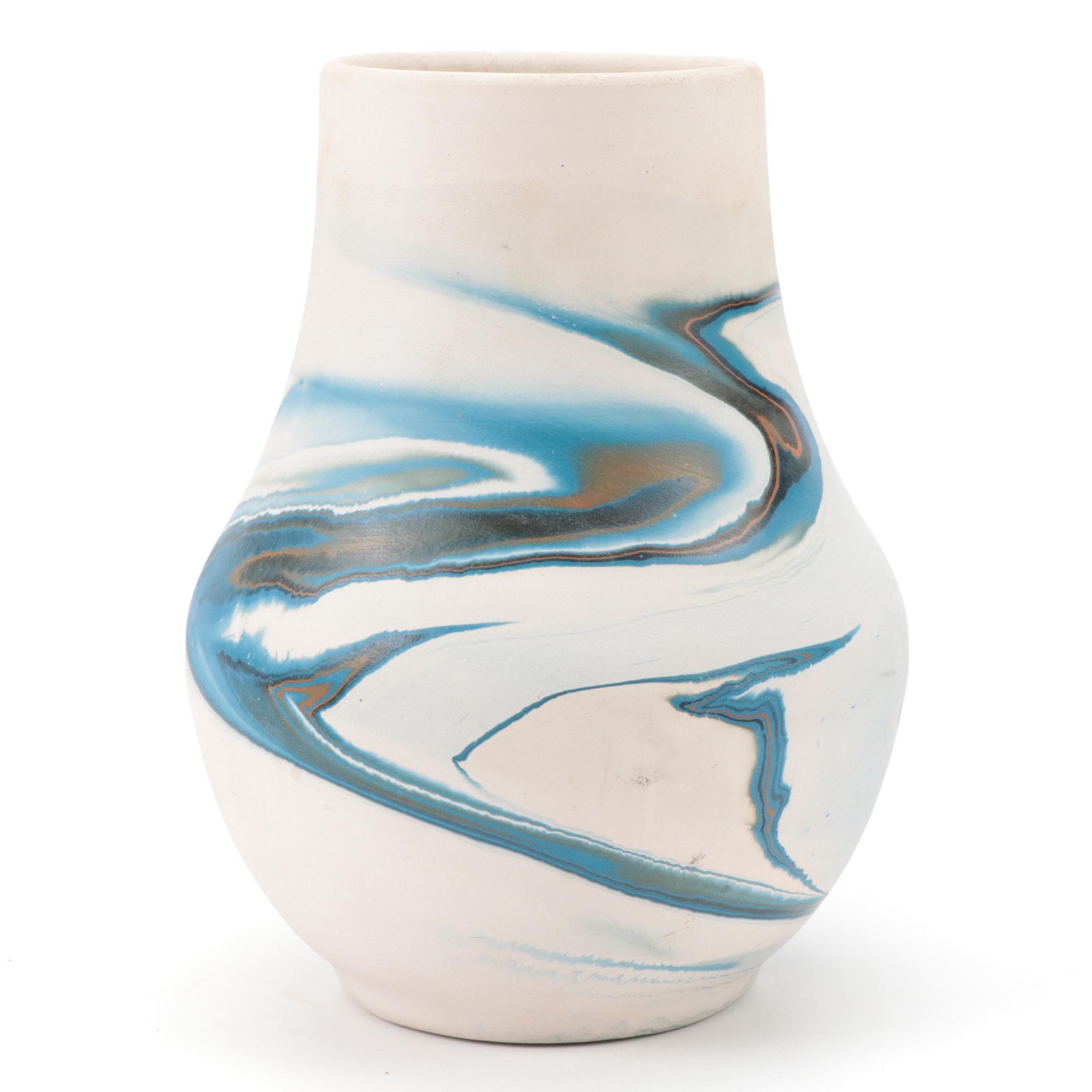 Nemadji Pottery with Nelson Navajo Sgraffito Earthenware Vase