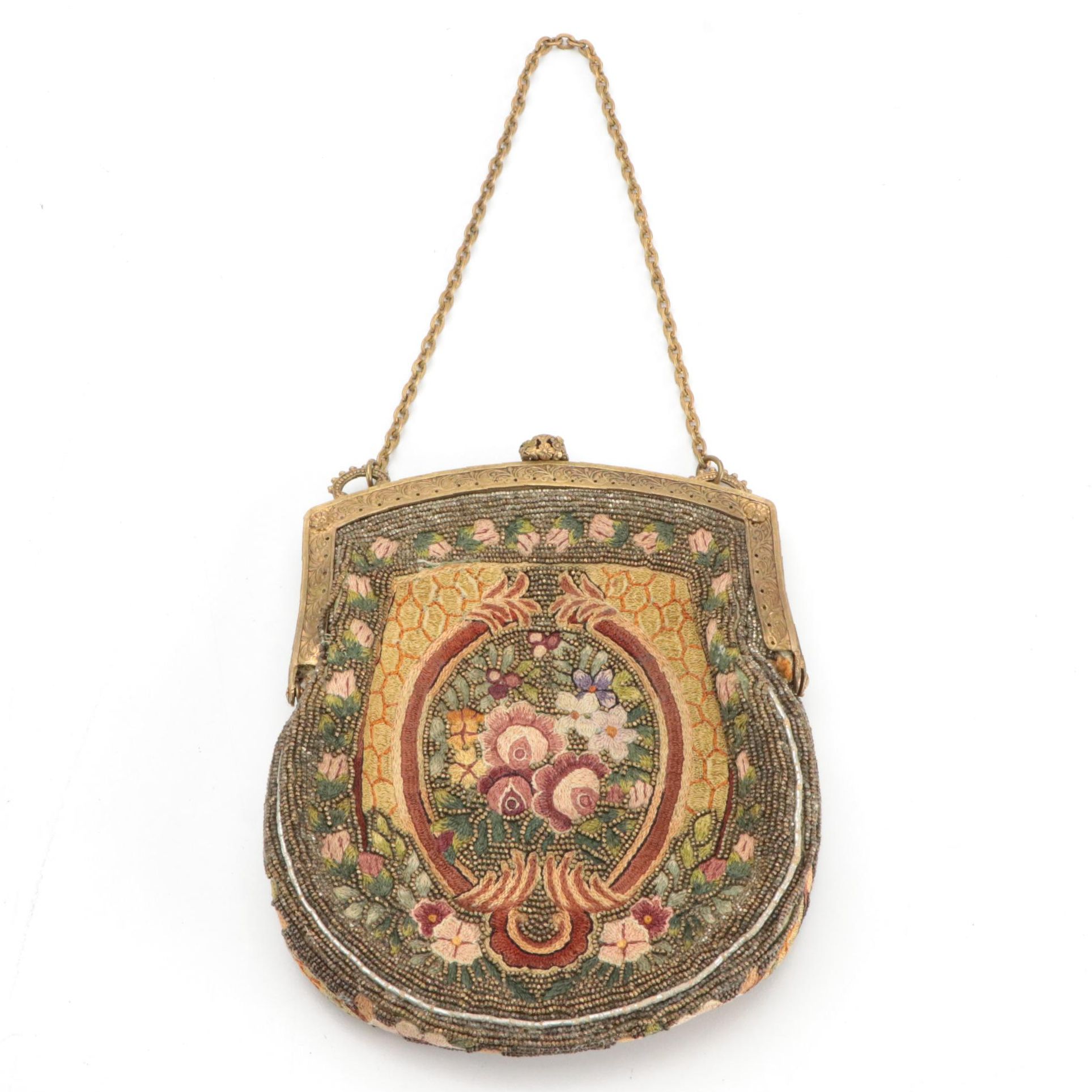 Vintage Embroidered and Micro-Bead Embellished Floral Frame Bag