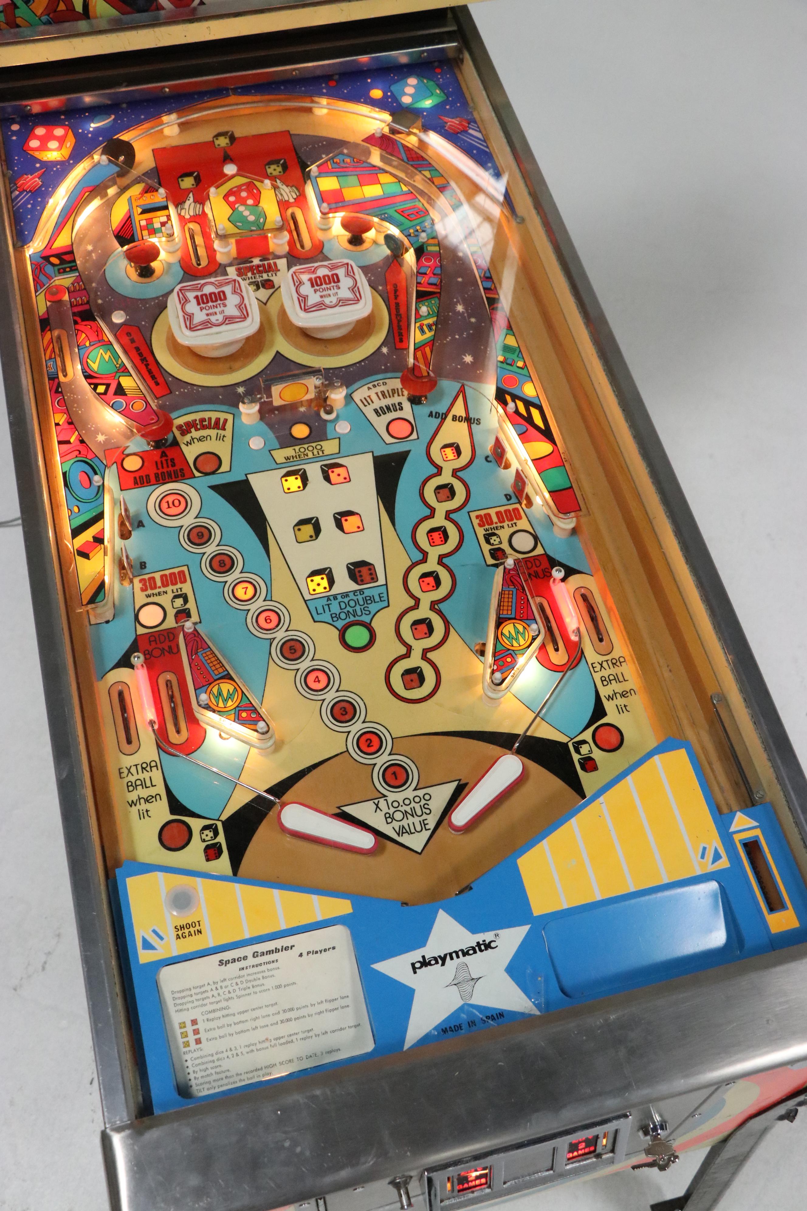Playmatic Space Gambler Four-Player Pinball Arcade Machine, Late 20th Century