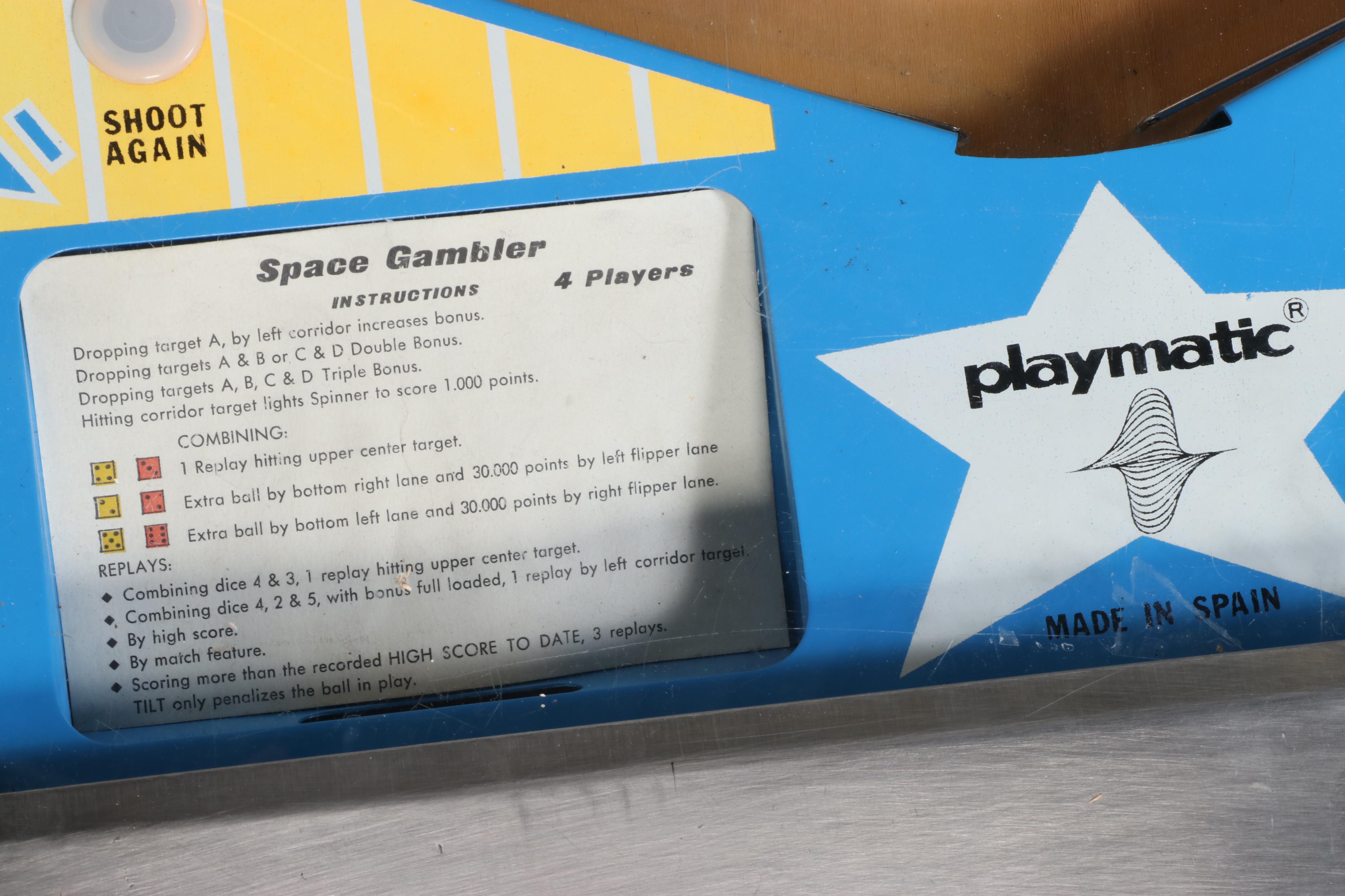 Playmatic Space Gambler Four-Player Pinball Arcade Machine, Late 20th Century