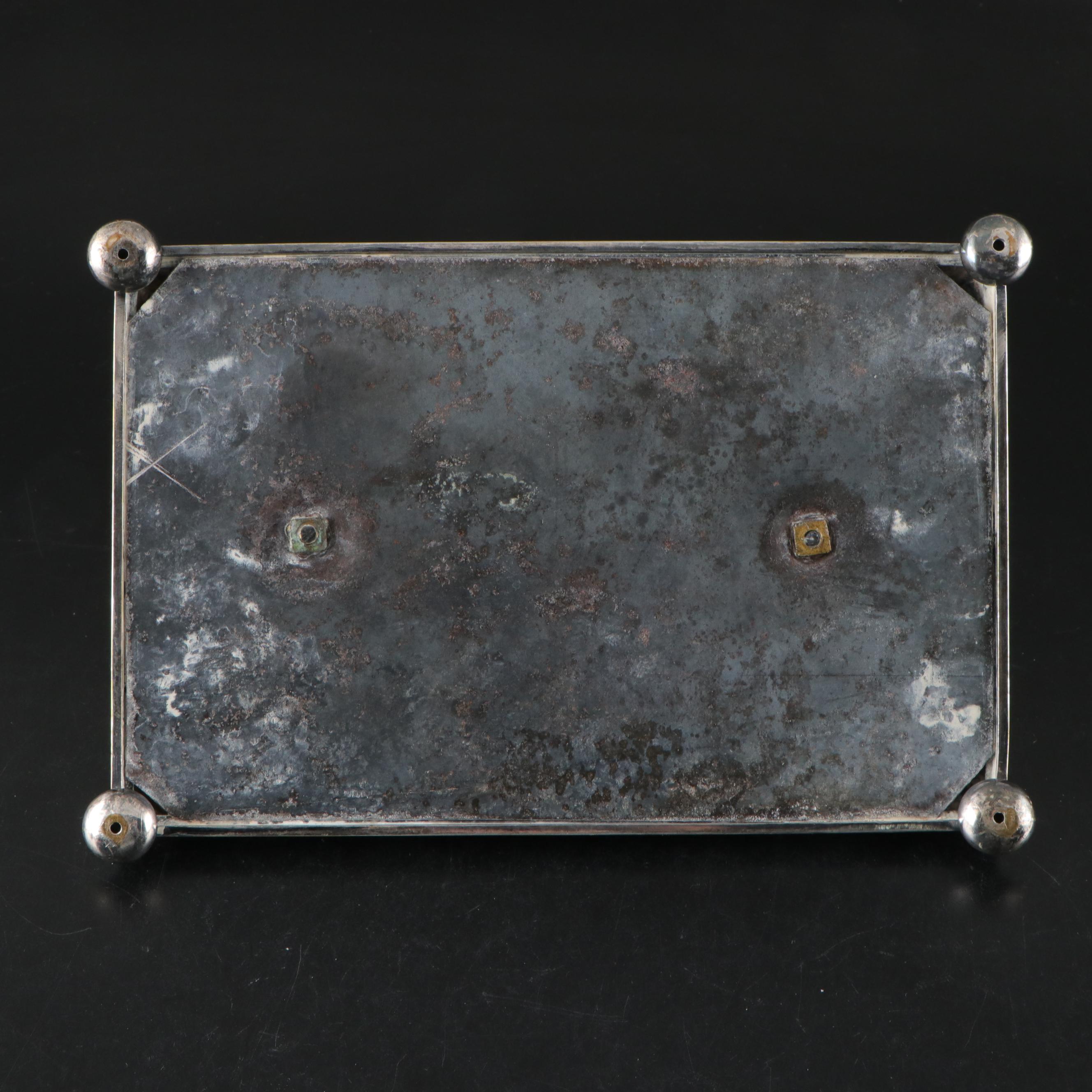 Rococo Style Repoussé Silver Plate and Cut Glass Double Inkwell Standish