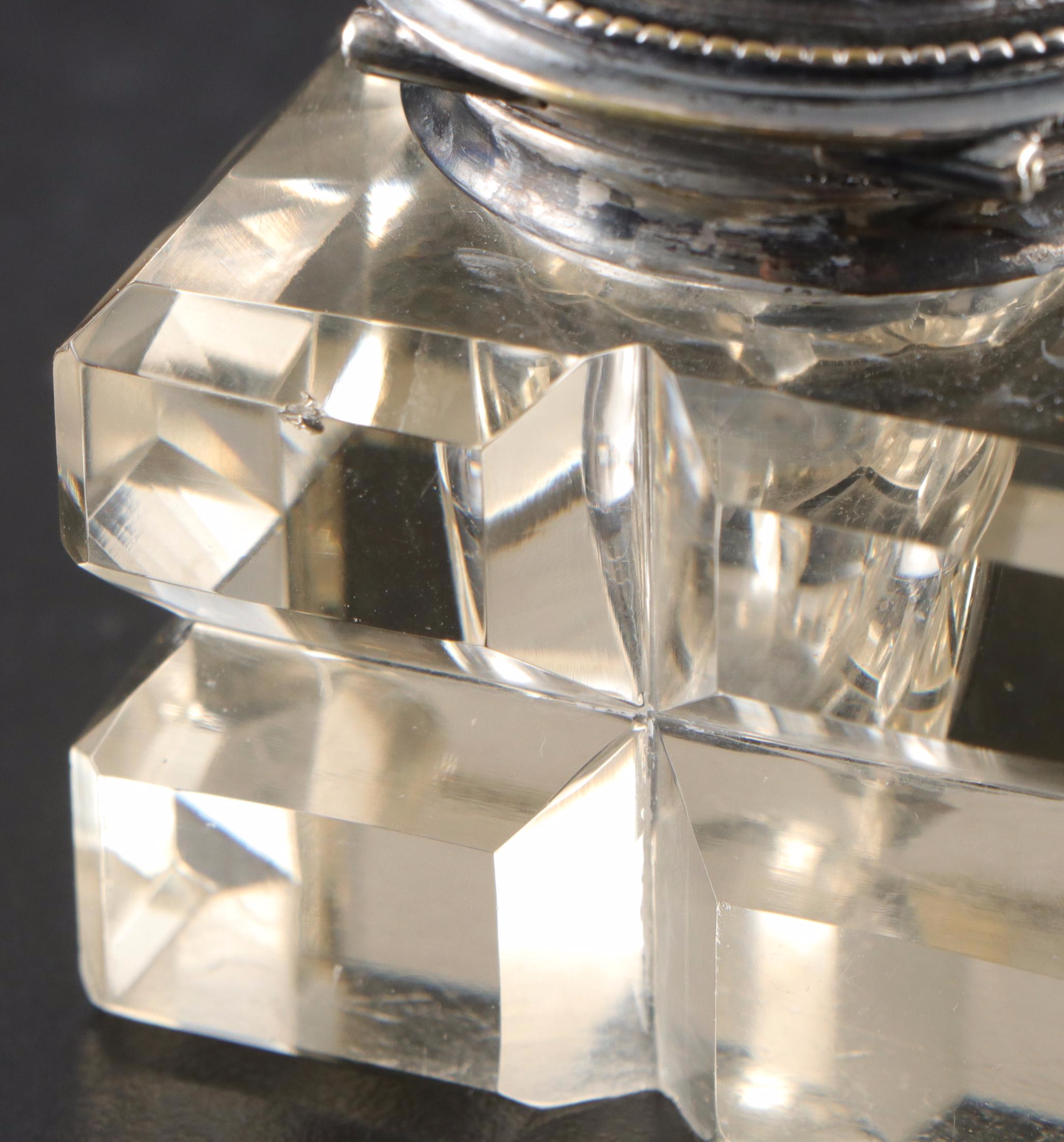 Rococo Style Repoussé Silver Plate and Cut Glass Double Inkwell Standish