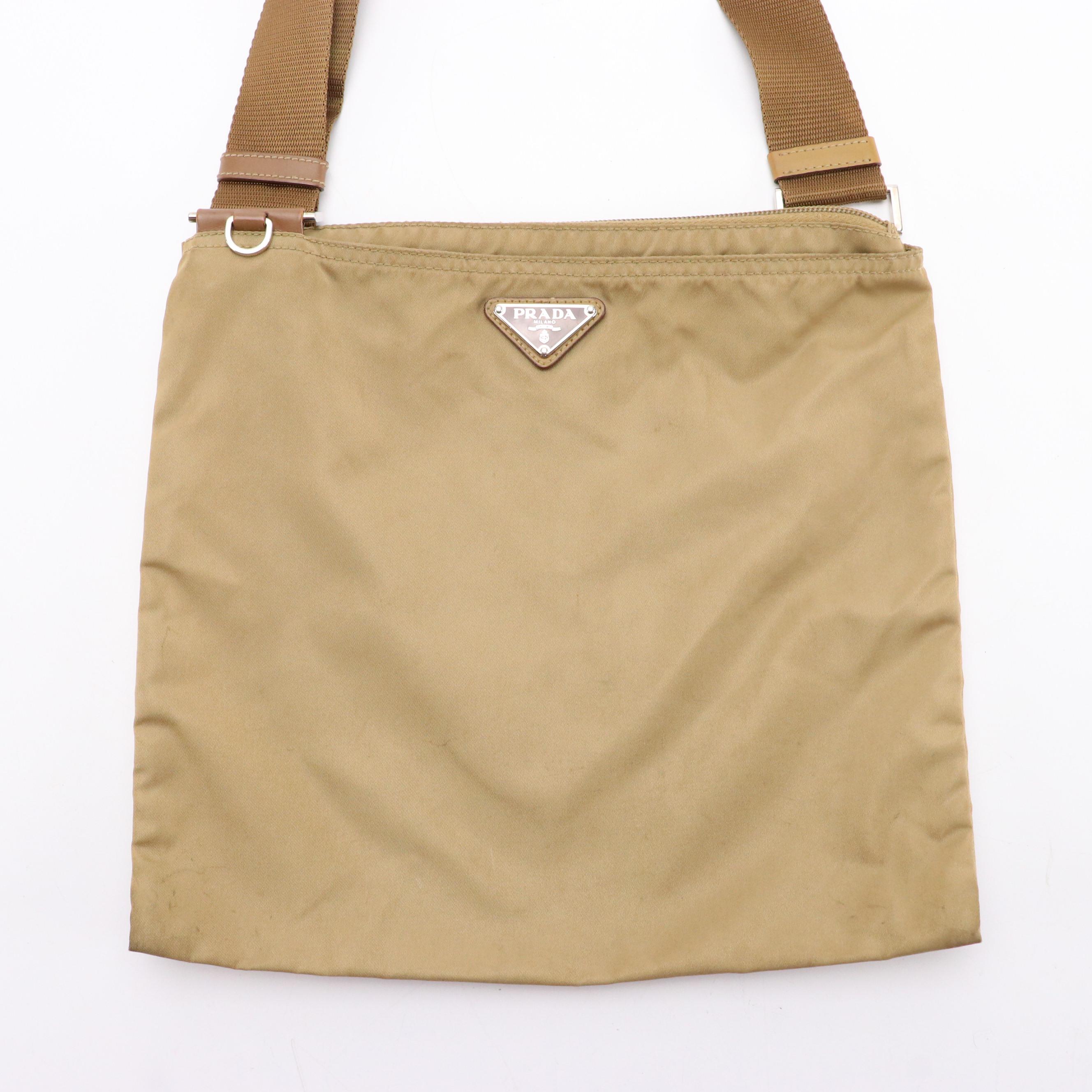 Prada Khaki Nylon Flat Zippered Crossbody Bag