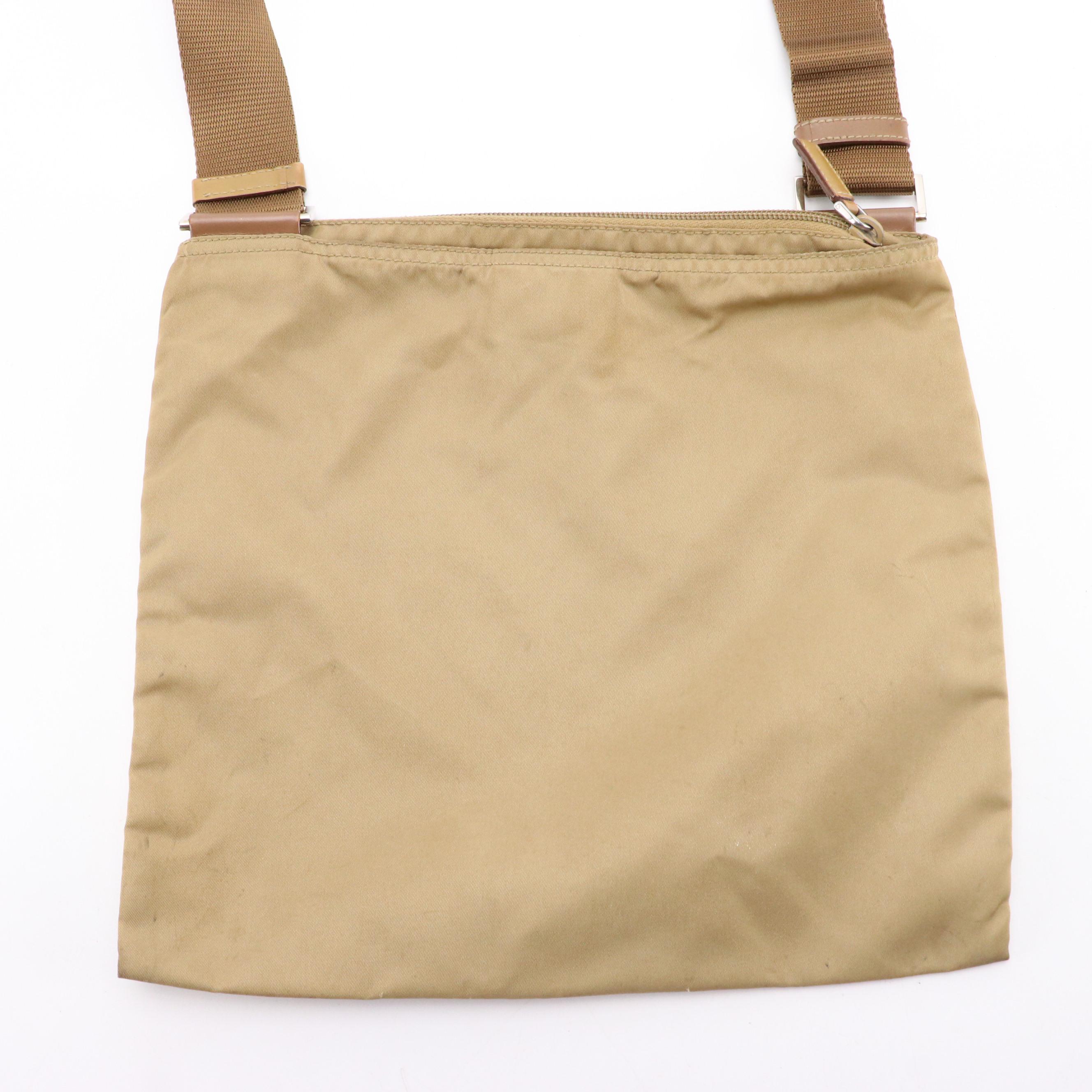 Prada Khaki Nylon Flat Zippered Crossbody Bag