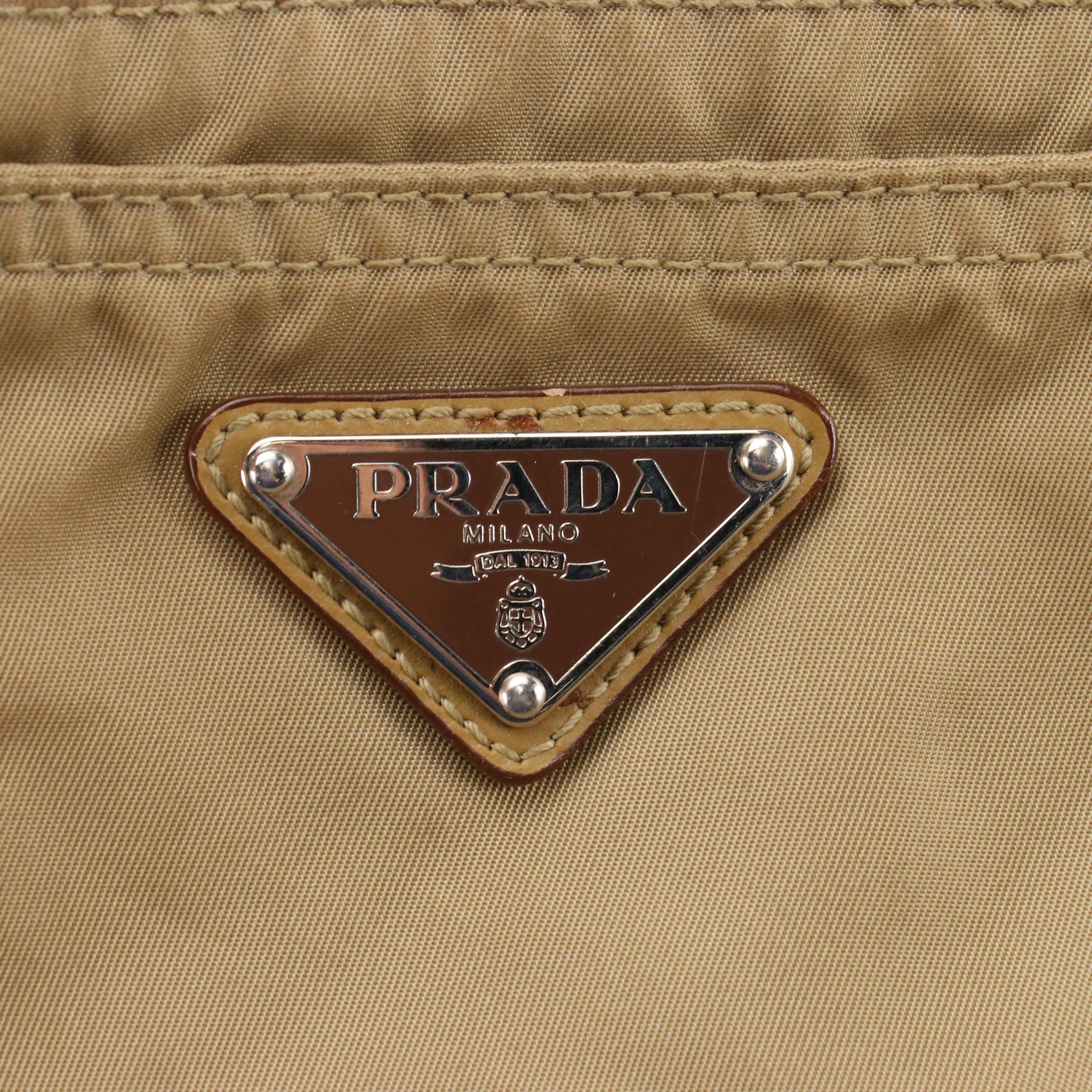 Prada Khaki Nylon Flat Zippered Crossbody Bag