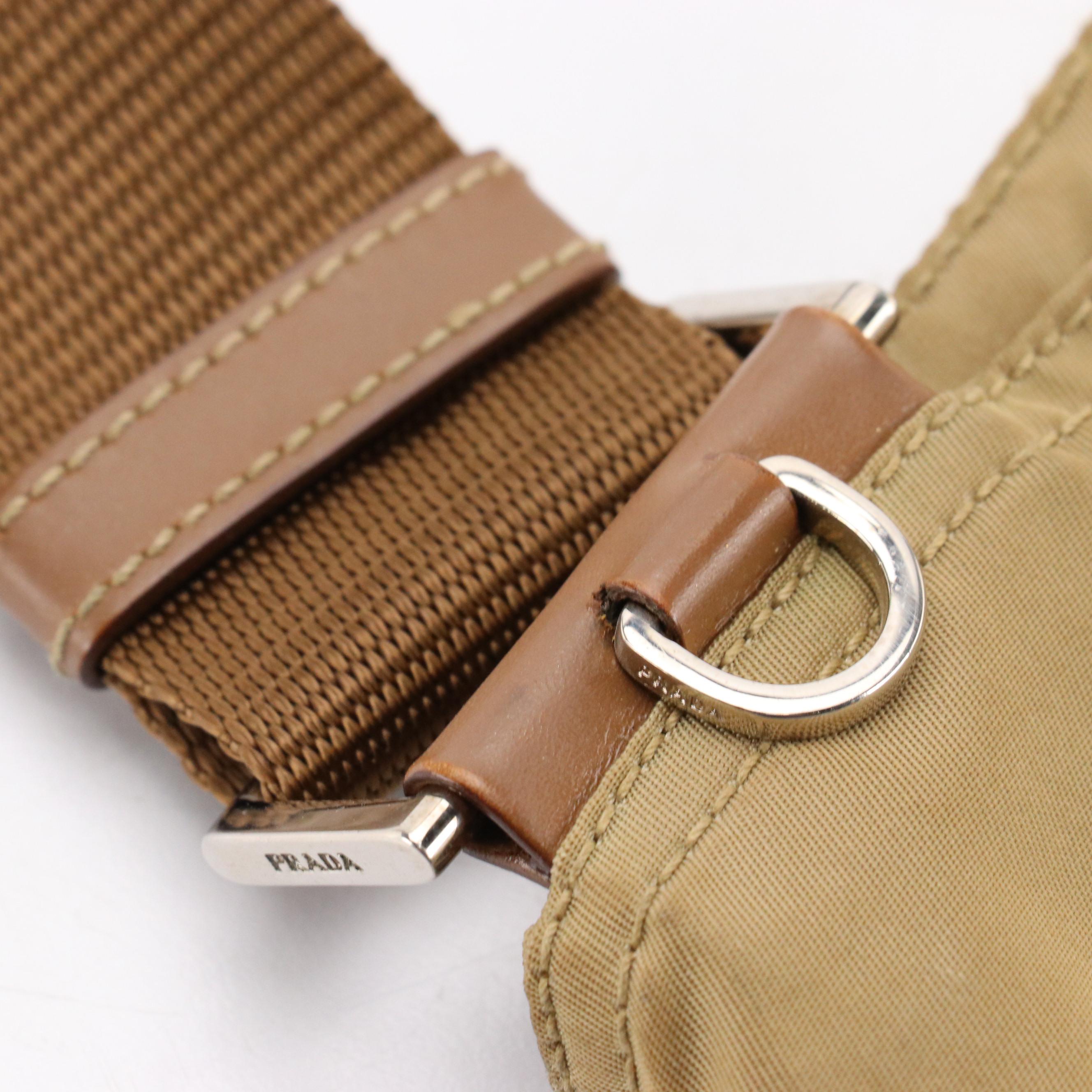 Prada Khaki Nylon Flat Zippered Crossbody Bag