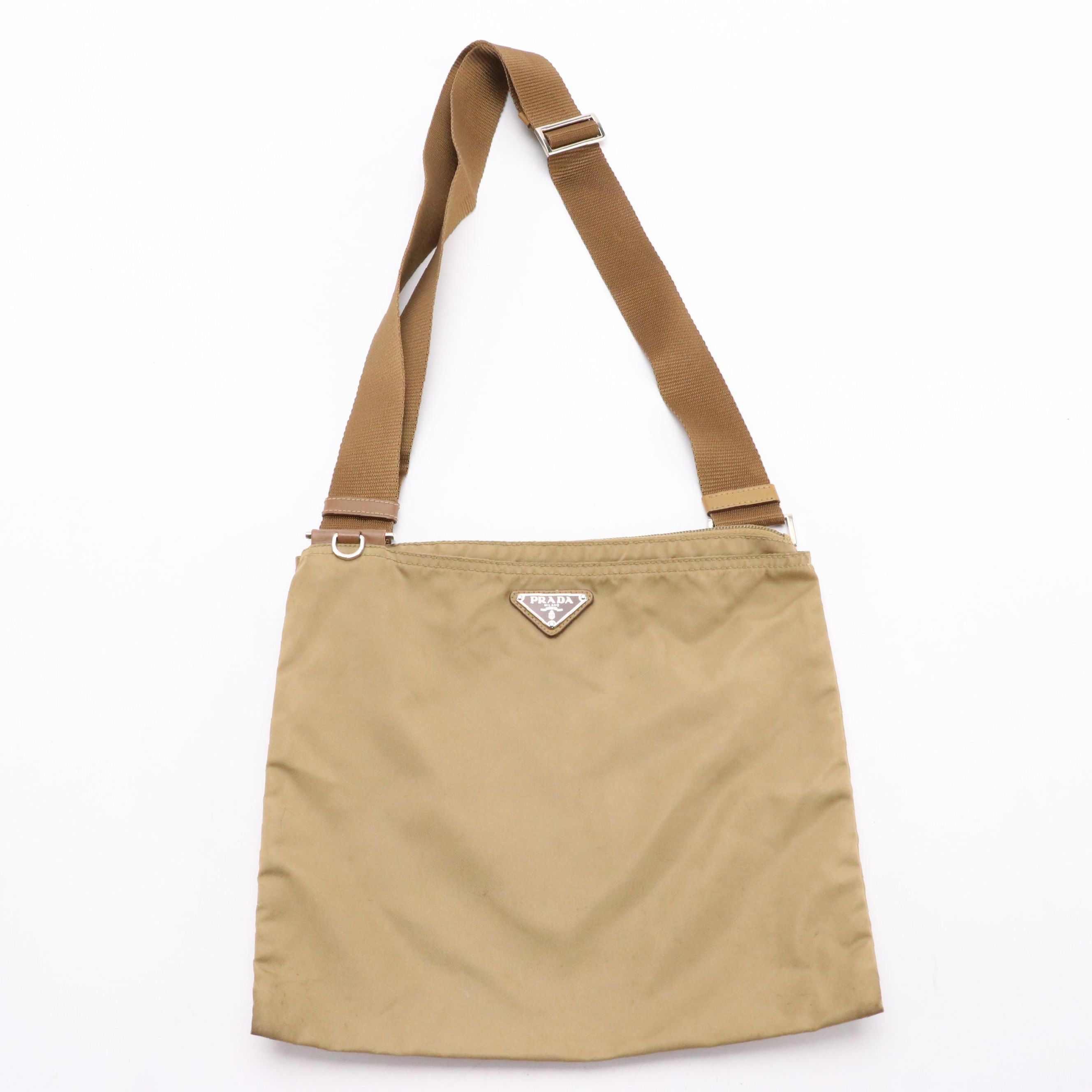 Prada Khaki Nylon Flat Zippered Crossbody Bag