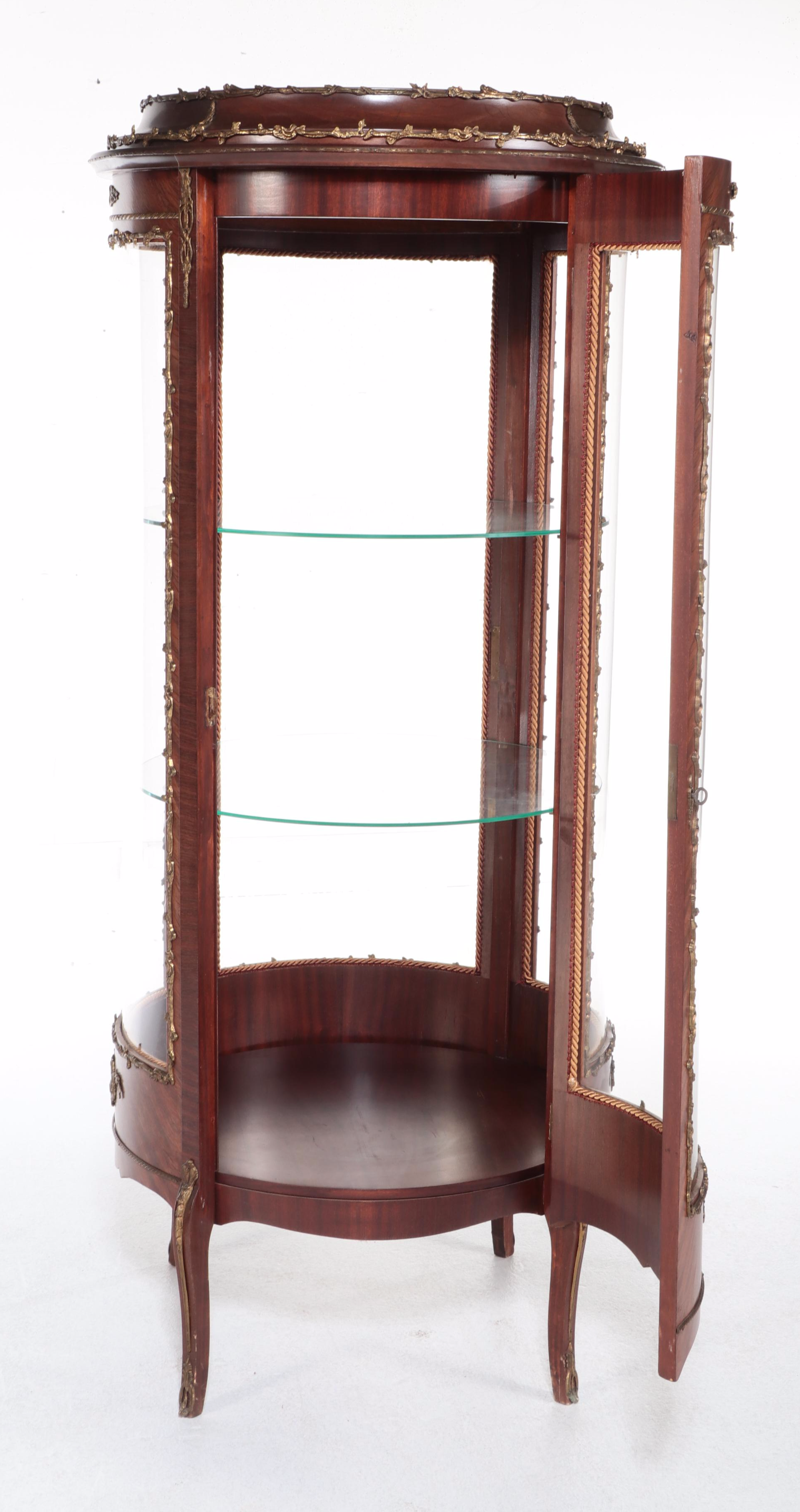 French Louis XVI Ormolu Mounted Walnut Round Vitrine, Late 19th/ Early 20th C.