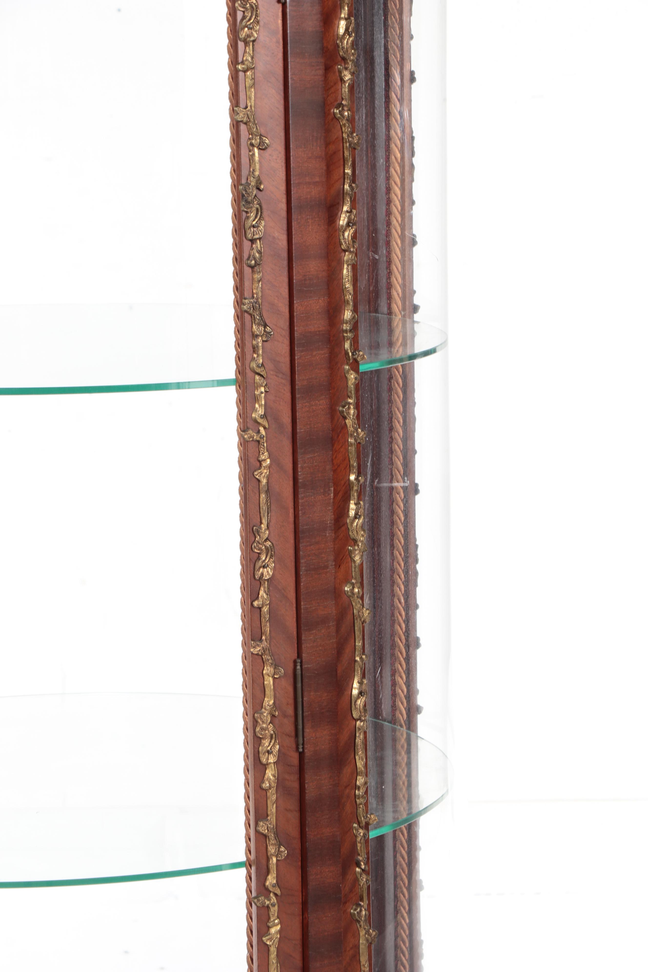 French Louis XVI Ormolu Mounted Walnut Round Vitrine, Late 19th/ Early 20th C.