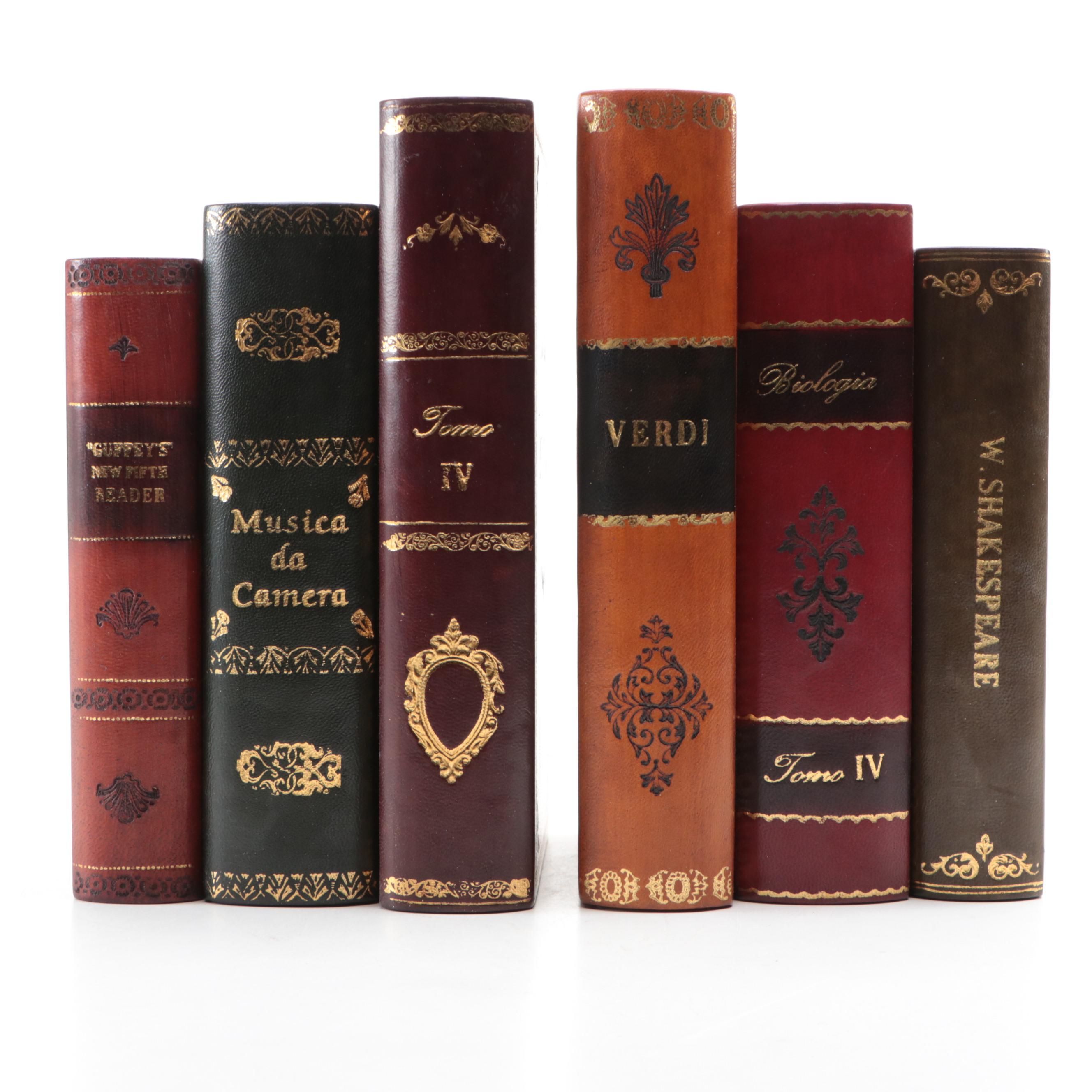 Italian Faux Leather and Wood Faux Book Bookends