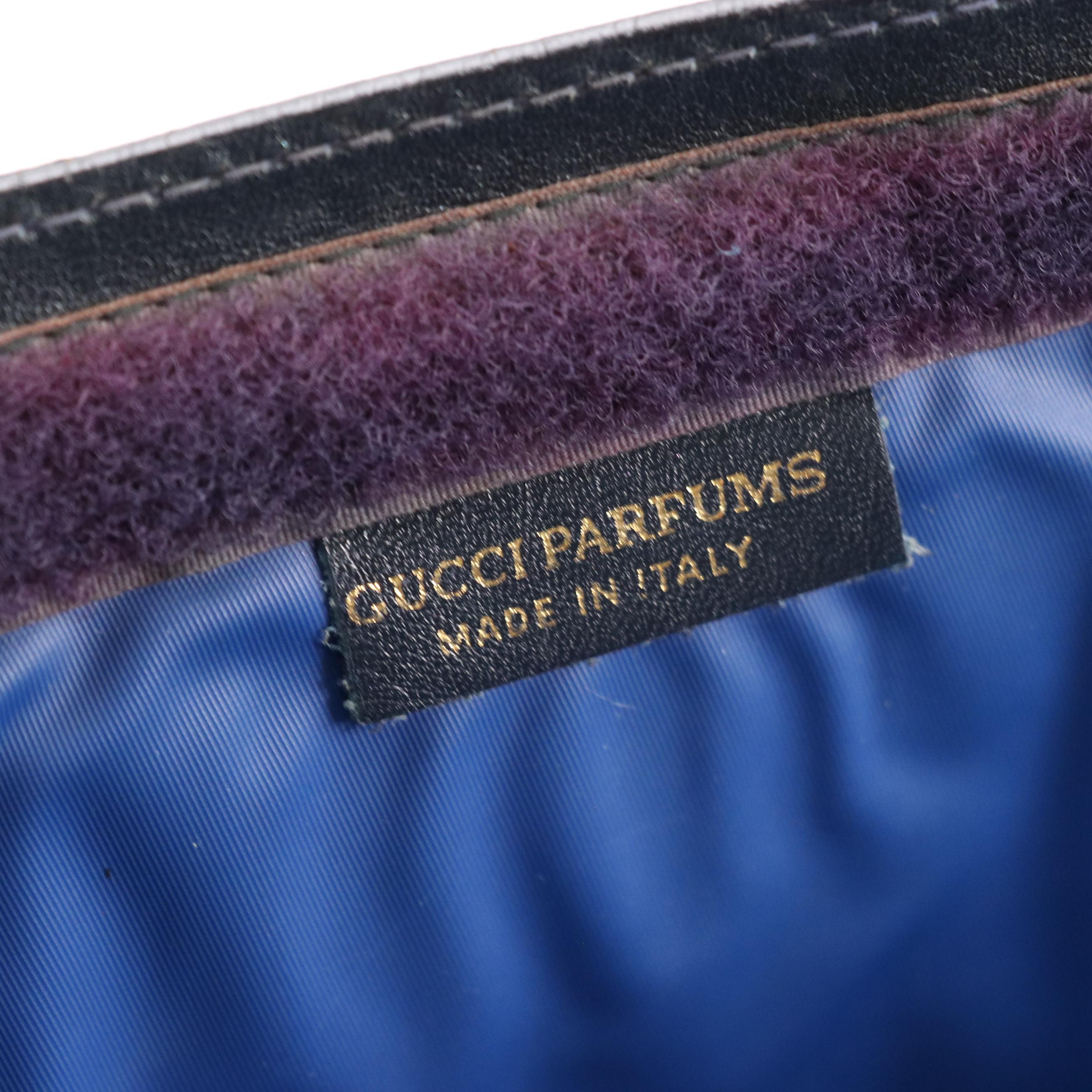 Gucci Parfums Velcro Clutch in Navy GG Supreme Canvas & Leather with Web Stripe