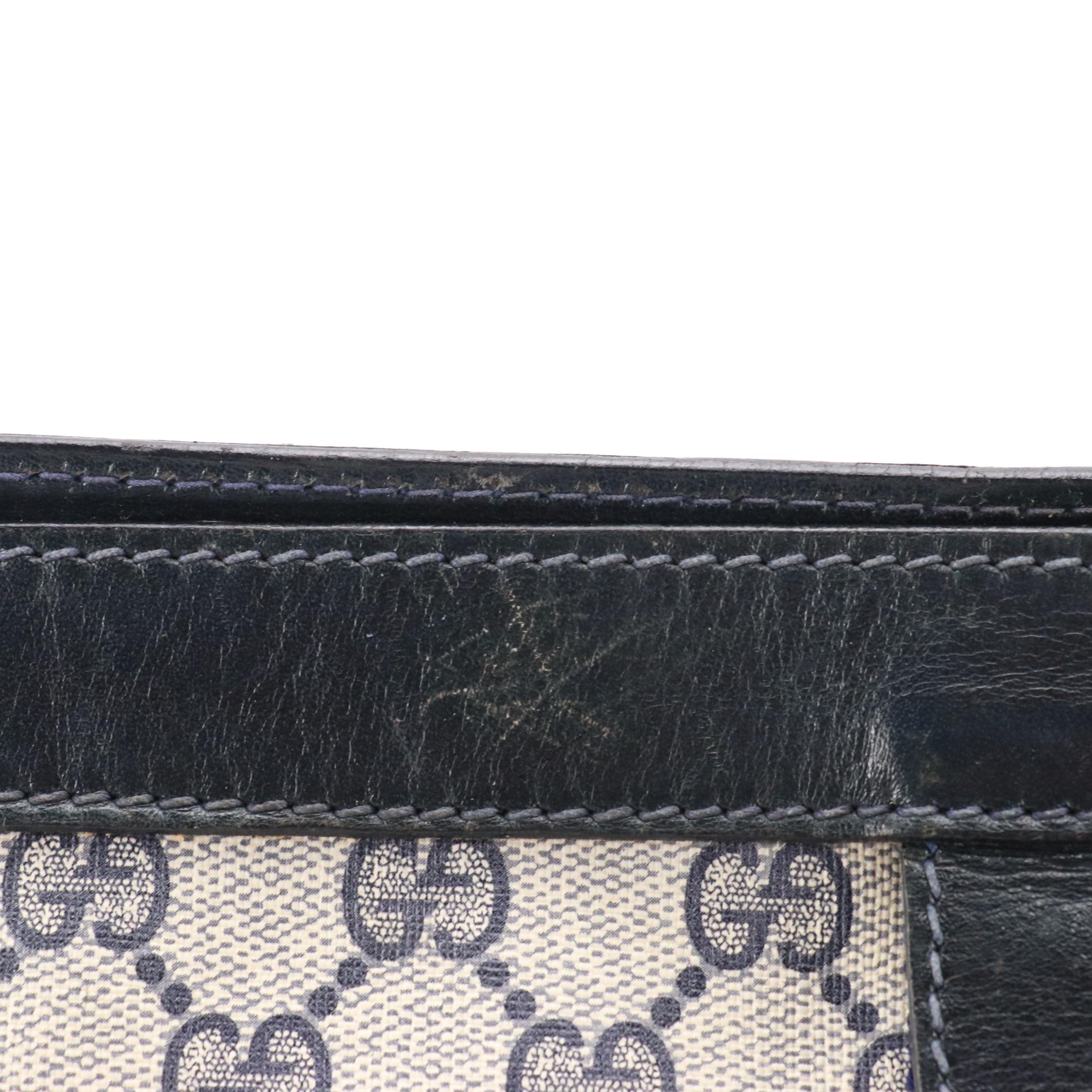 Gucci Parfums Velcro Clutch in Navy GG Supreme Canvas & Leather with Web Stripe