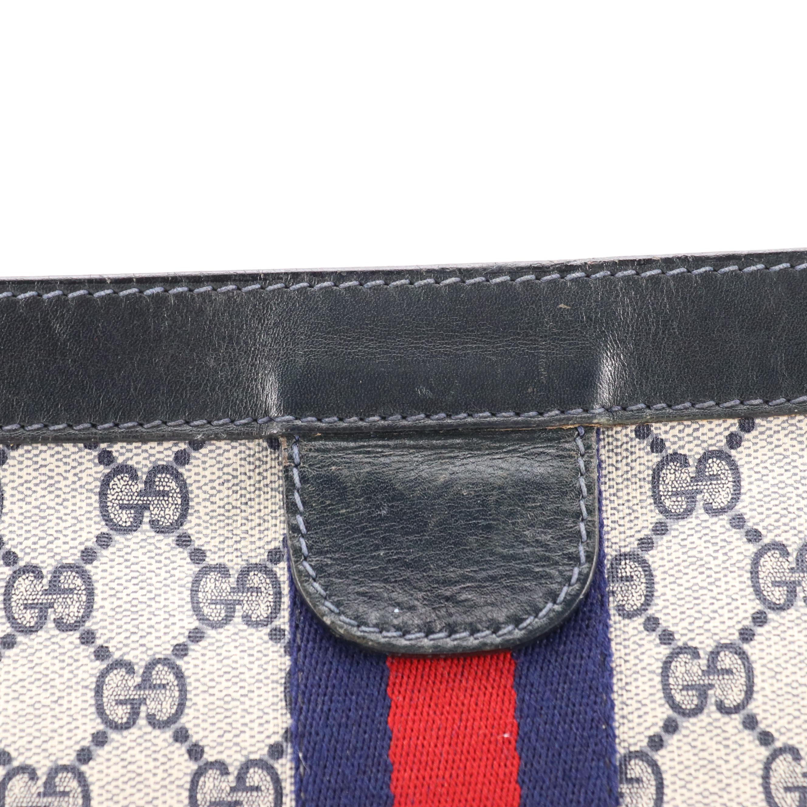 Gucci Parfums Velcro Clutch in Navy GG Supreme Canvas & Leather with Web Stripe