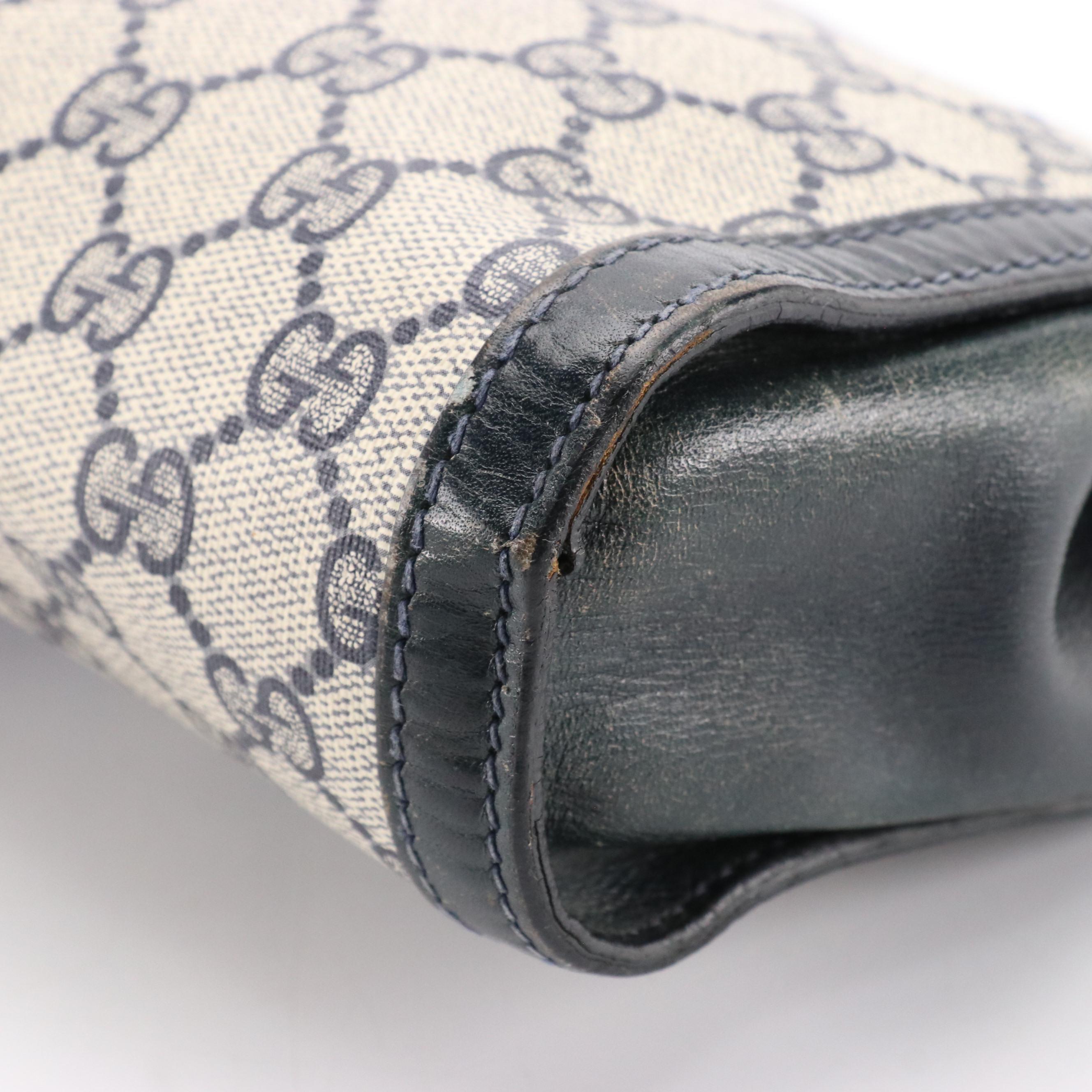 Gucci Parfums Velcro Clutch in Navy GG Supreme Canvas & Leather with Web Stripe