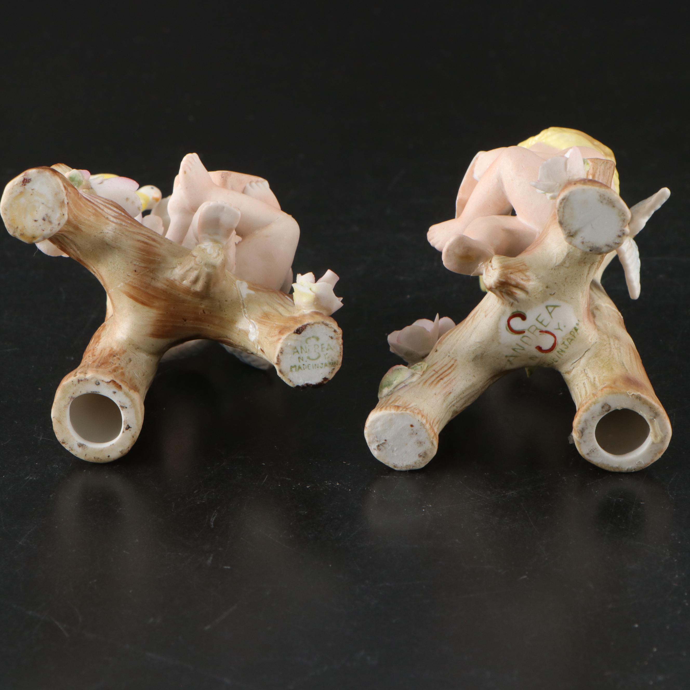 Japanese Porcelain Cherub Figures and Vanity Trays with Limoges Jar and More