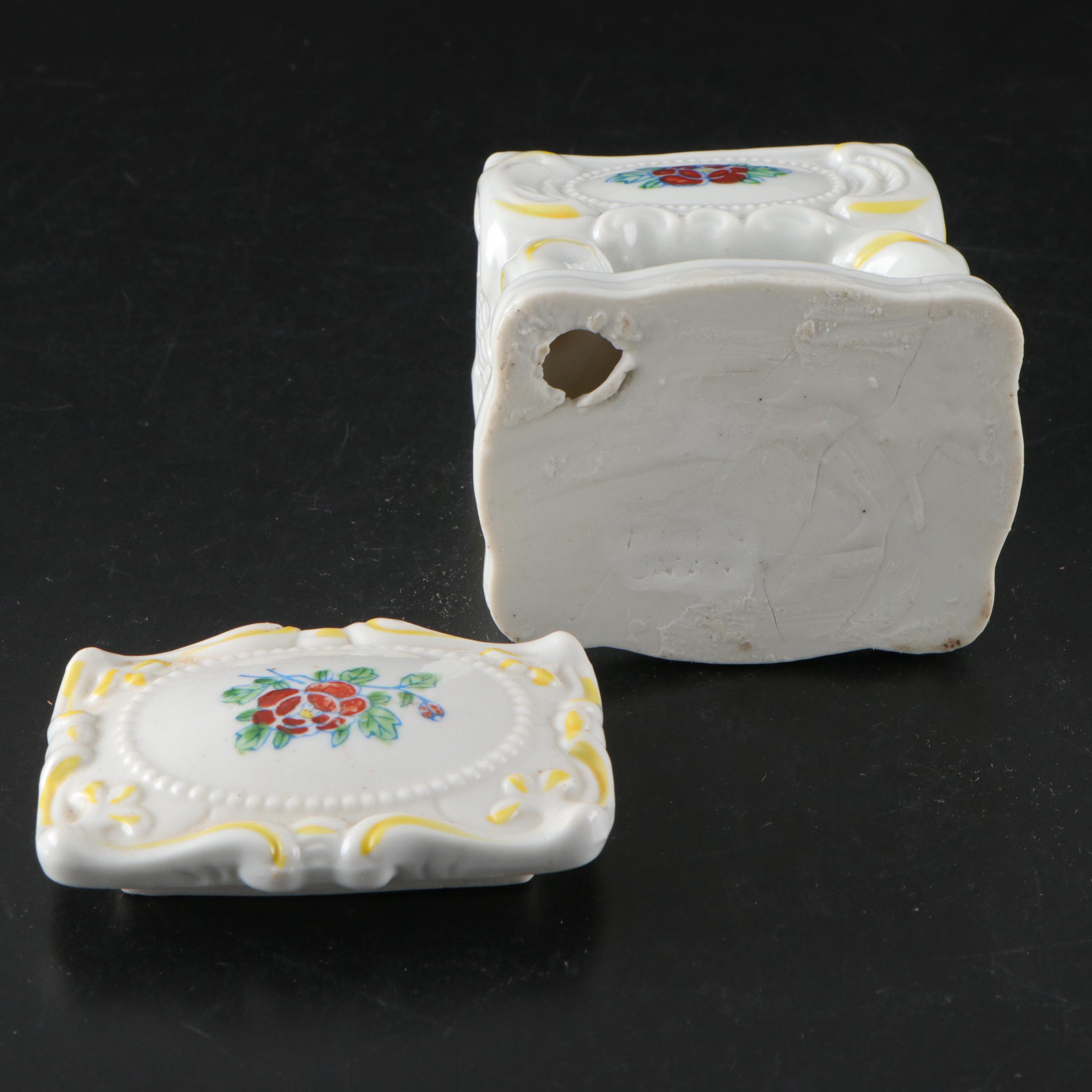 Japanese Porcelain Cherub Figures and Vanity Trays with Limoges Jar and More