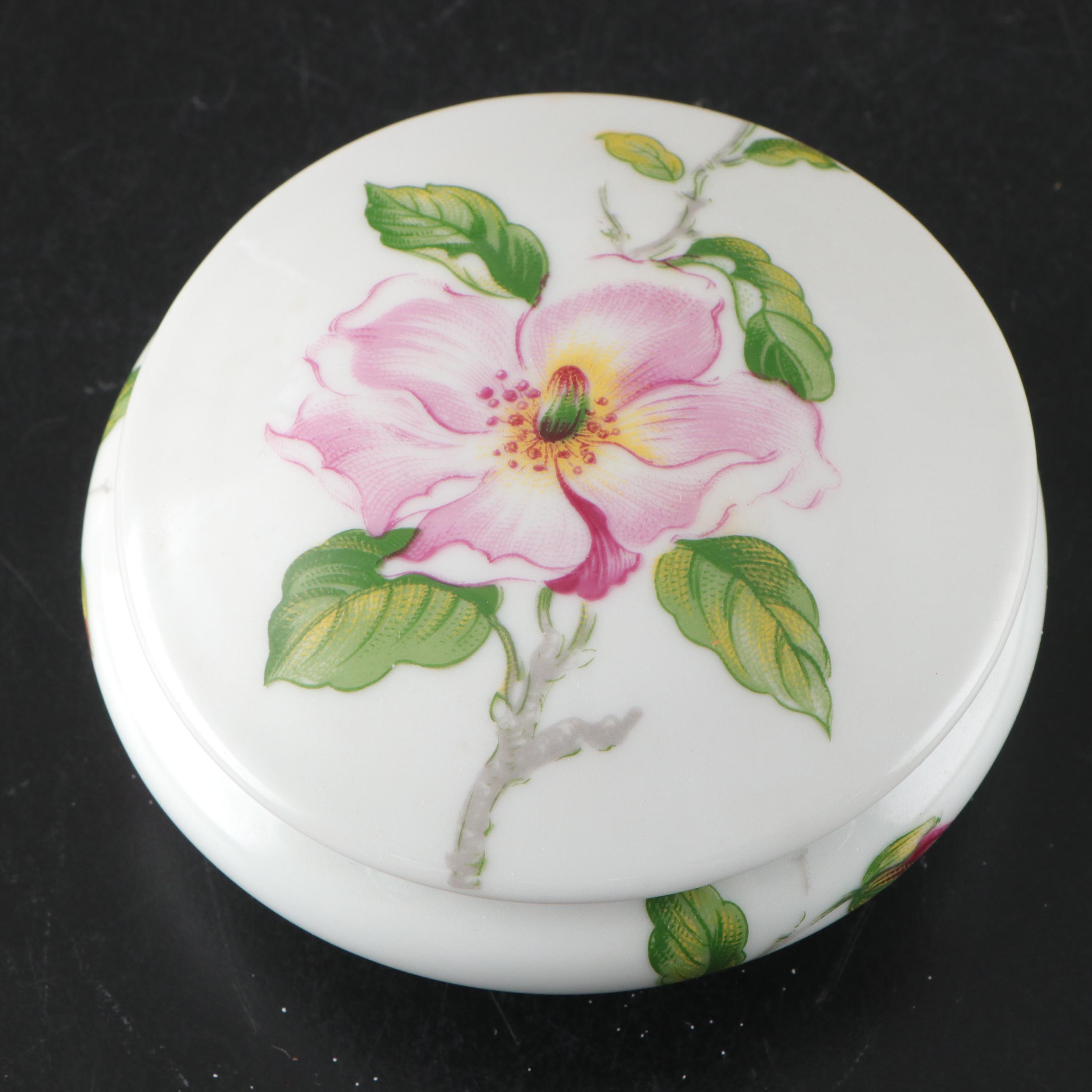 Japanese Porcelain Cherub Figures and Vanity Trays with Limoges Jar and More