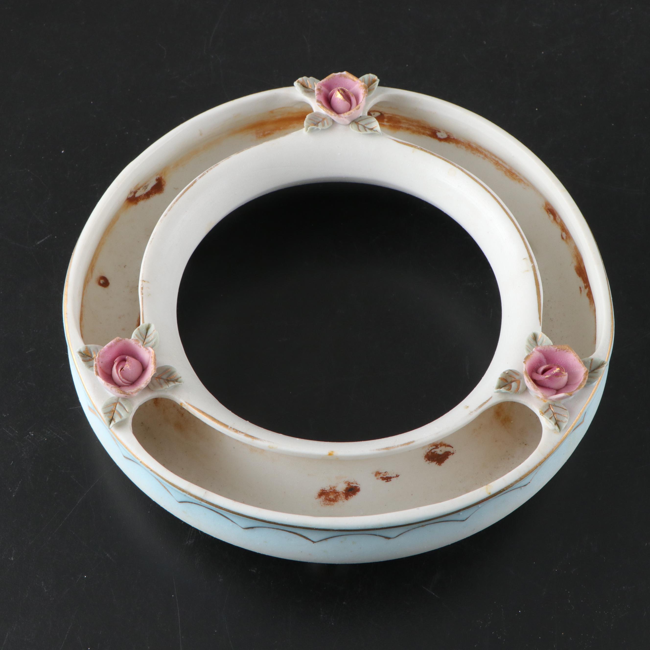 Japanese Porcelain Cherub Figures and Vanity Trays with Limoges Jar and More