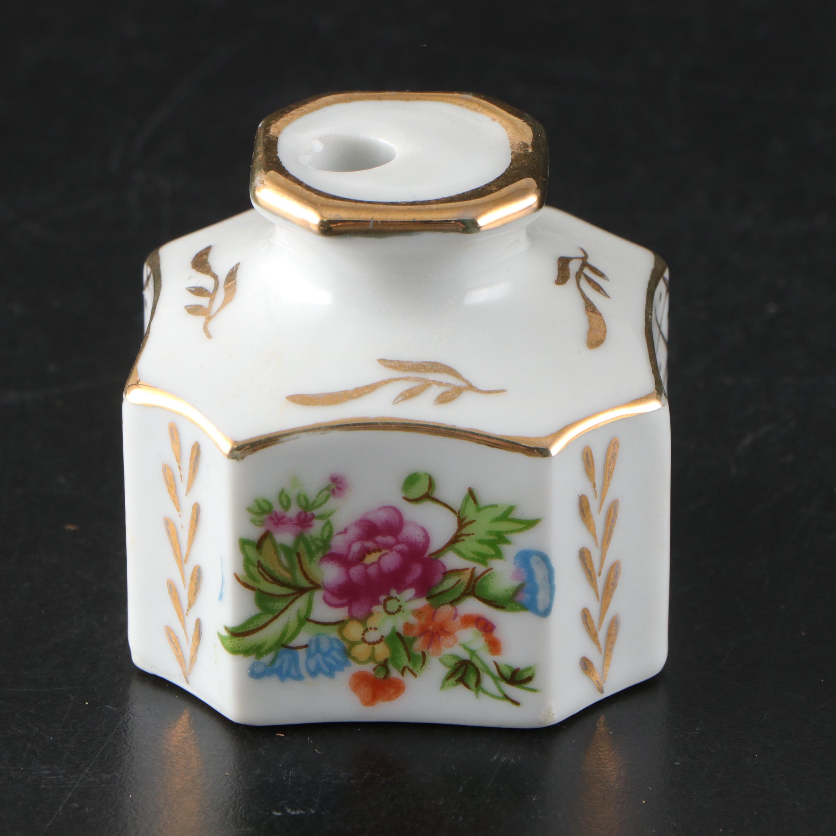 Japanese Porcelain Cherub Figures and Vanity Trays with Limoges Jar and More