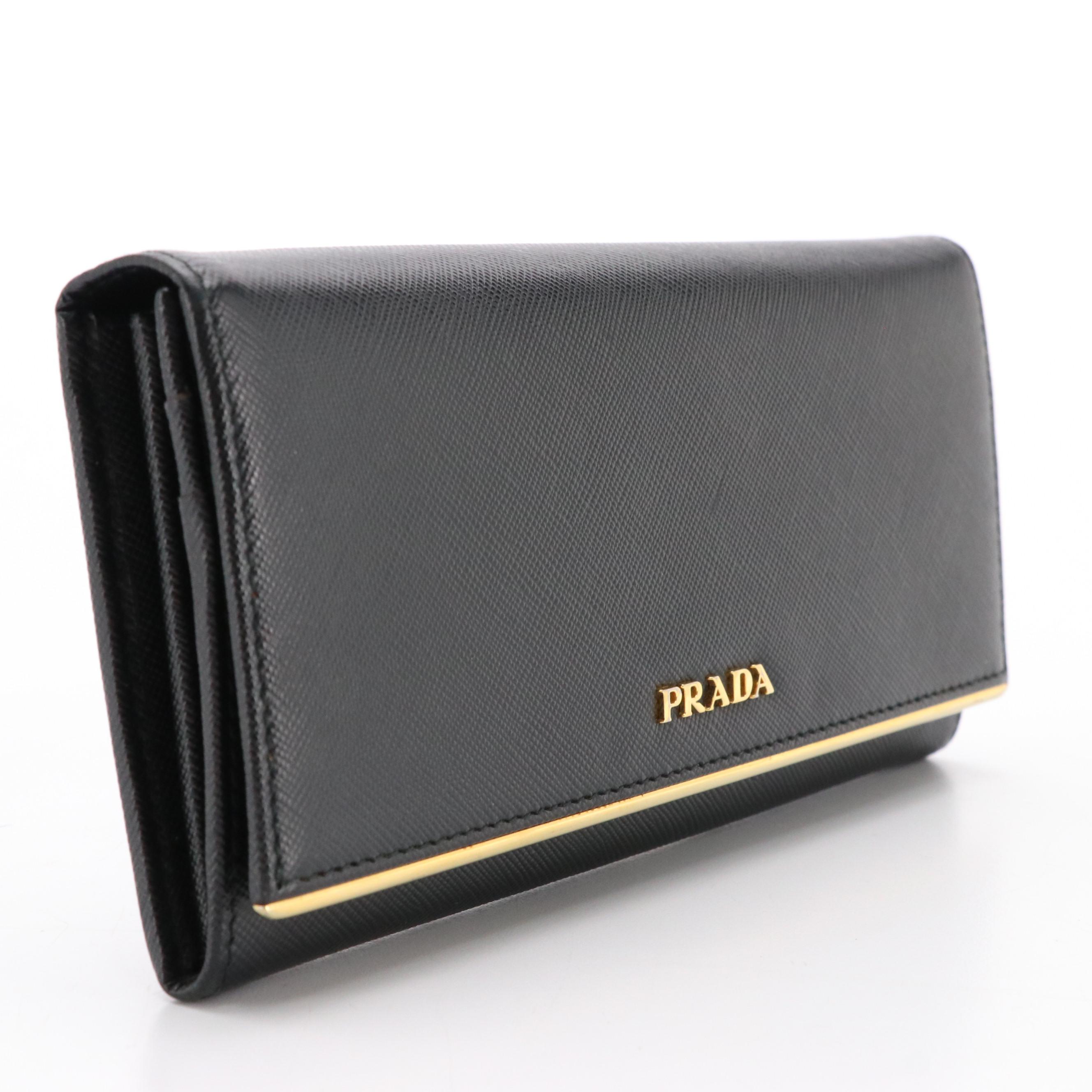 Prada Black Saffiano Leather Continental Wallet