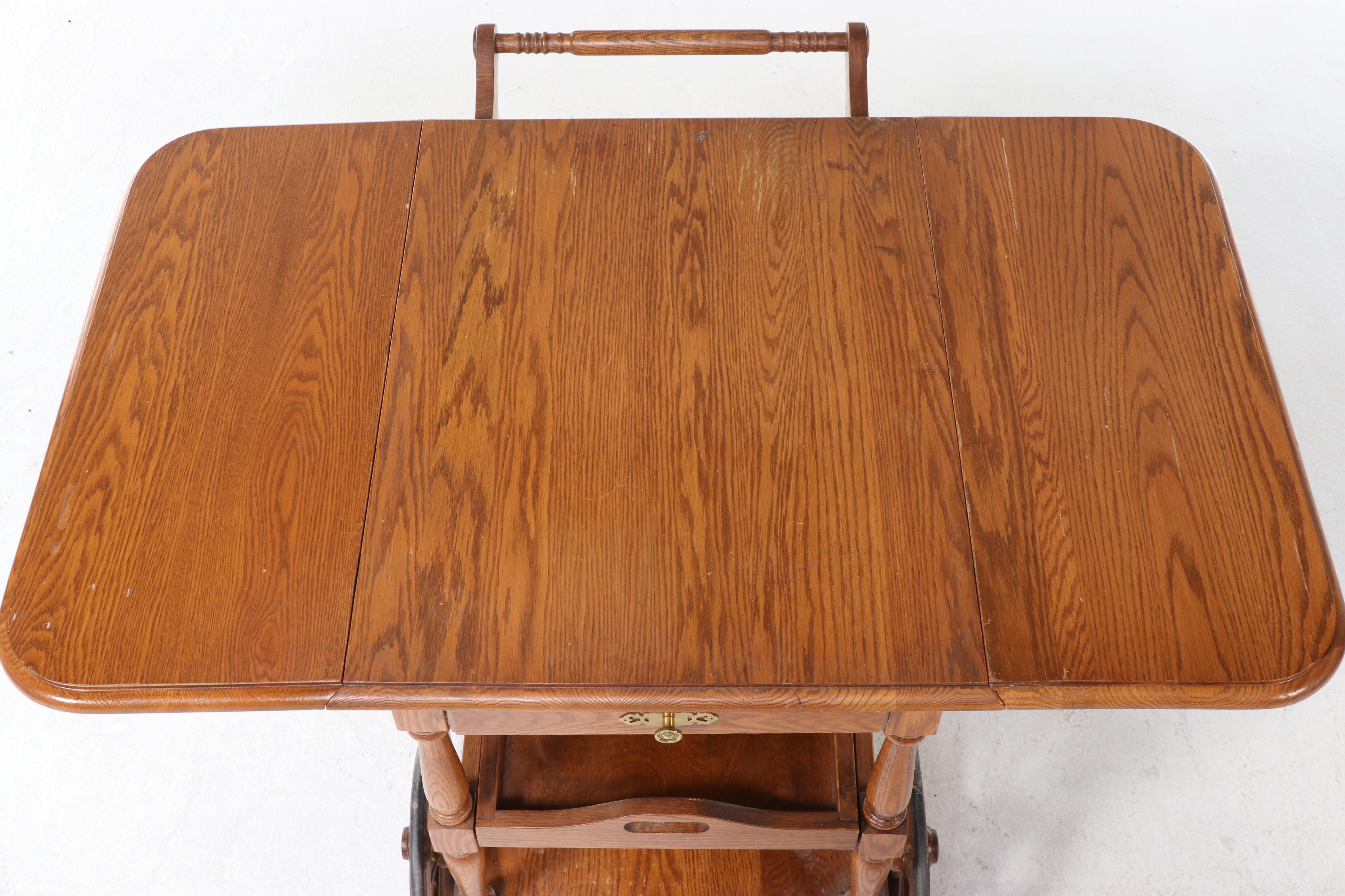 Mohawk Furniture Oak Drop-Leaf Tea Cart, Late 20th Century