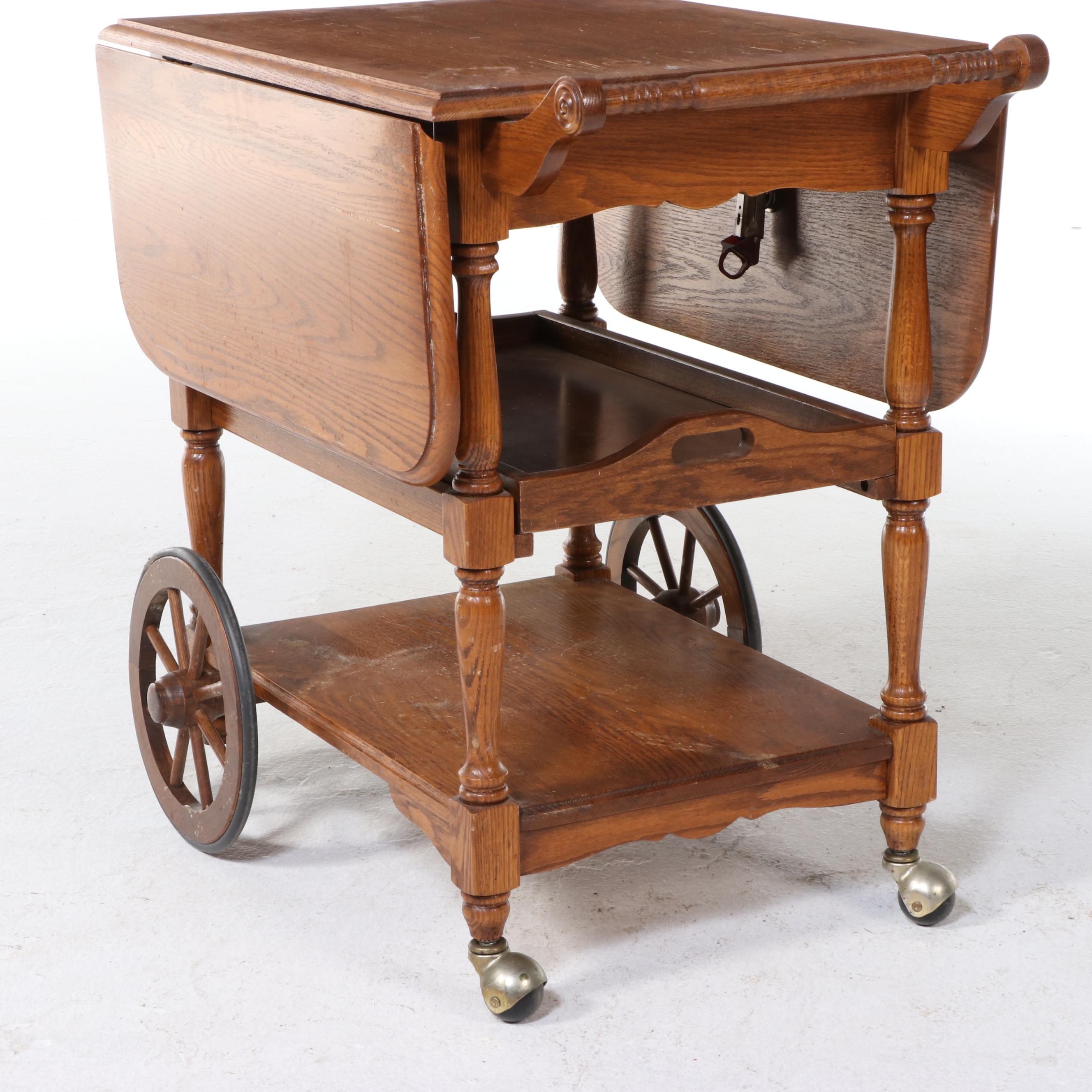 Mohawk Furniture Oak Drop-Leaf Tea Cart, Late 20th Century