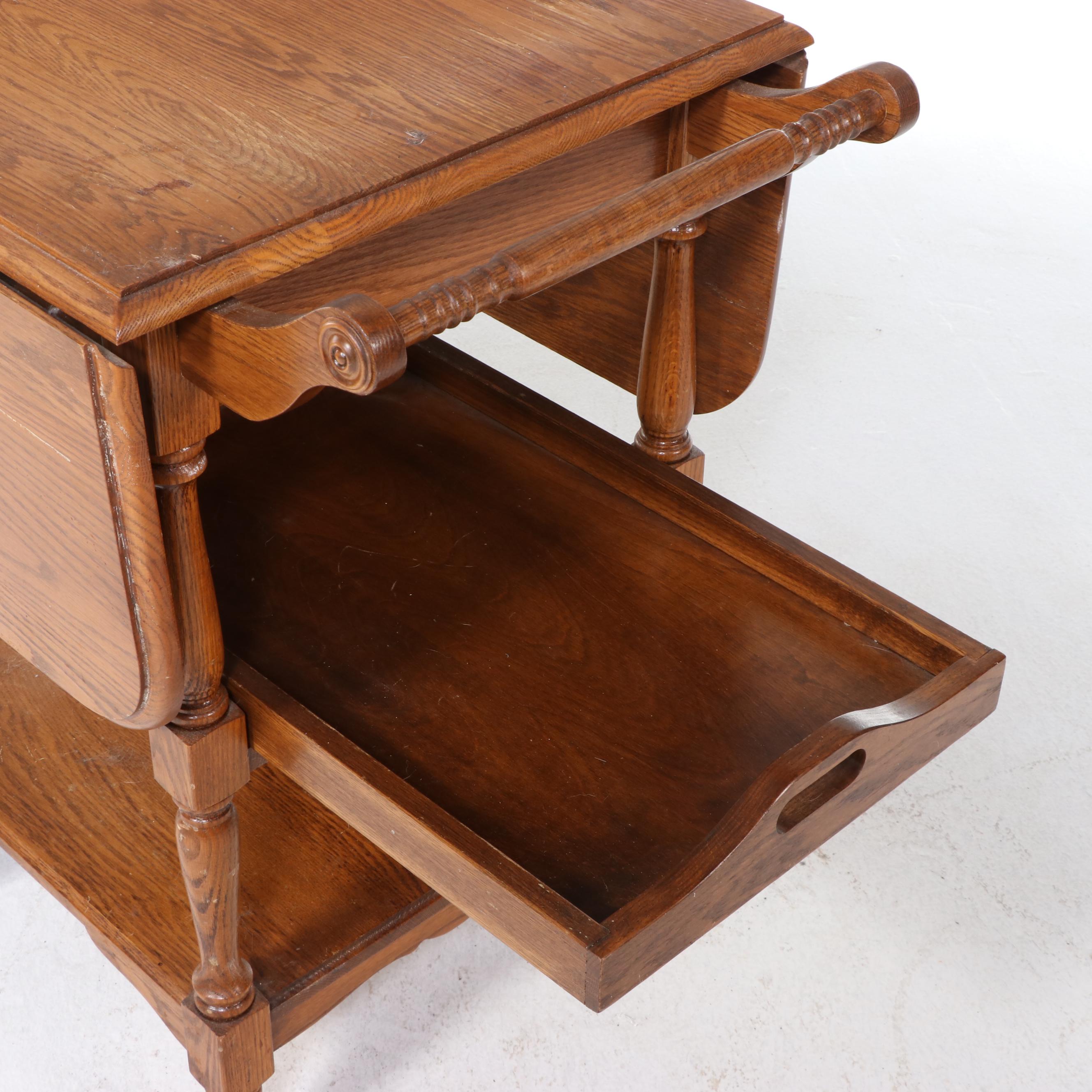 Mohawk Furniture Oak Drop-Leaf Tea Cart, Late 20th Century