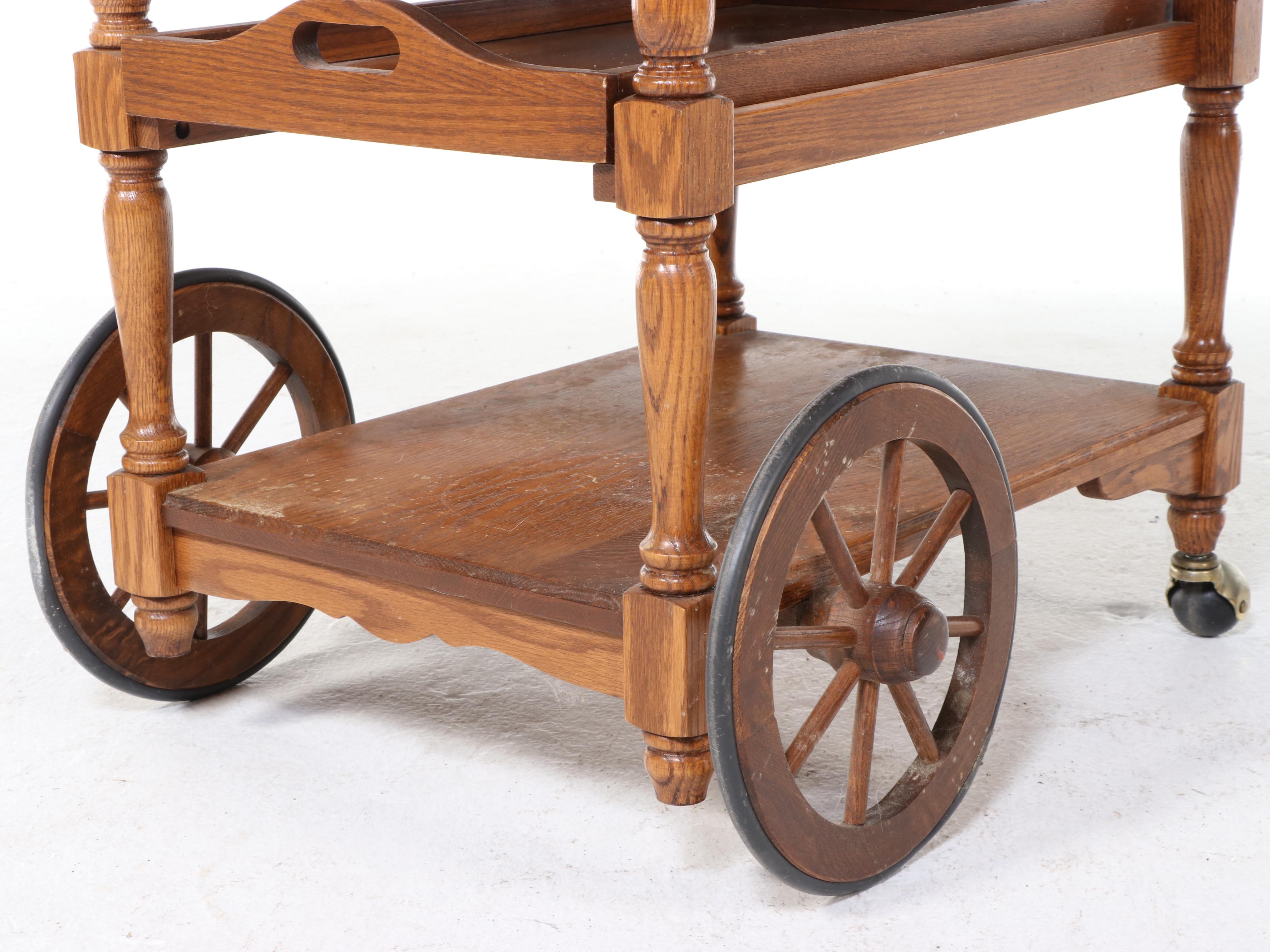 Mohawk Furniture Oak Drop-Leaf Tea Cart, Late 20th Century