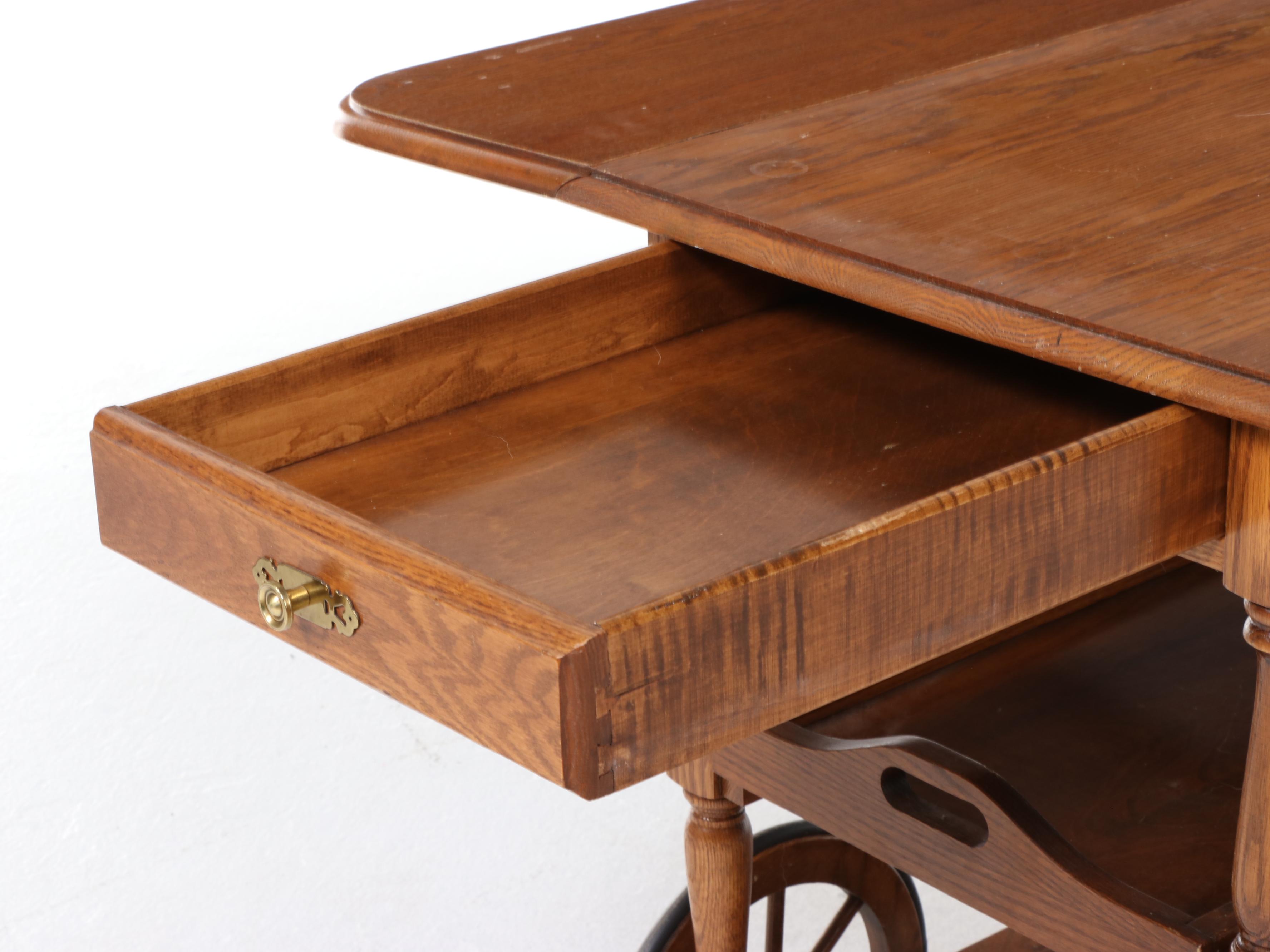 Mohawk Furniture Oak Drop-Leaf Tea Cart, Late 20th Century