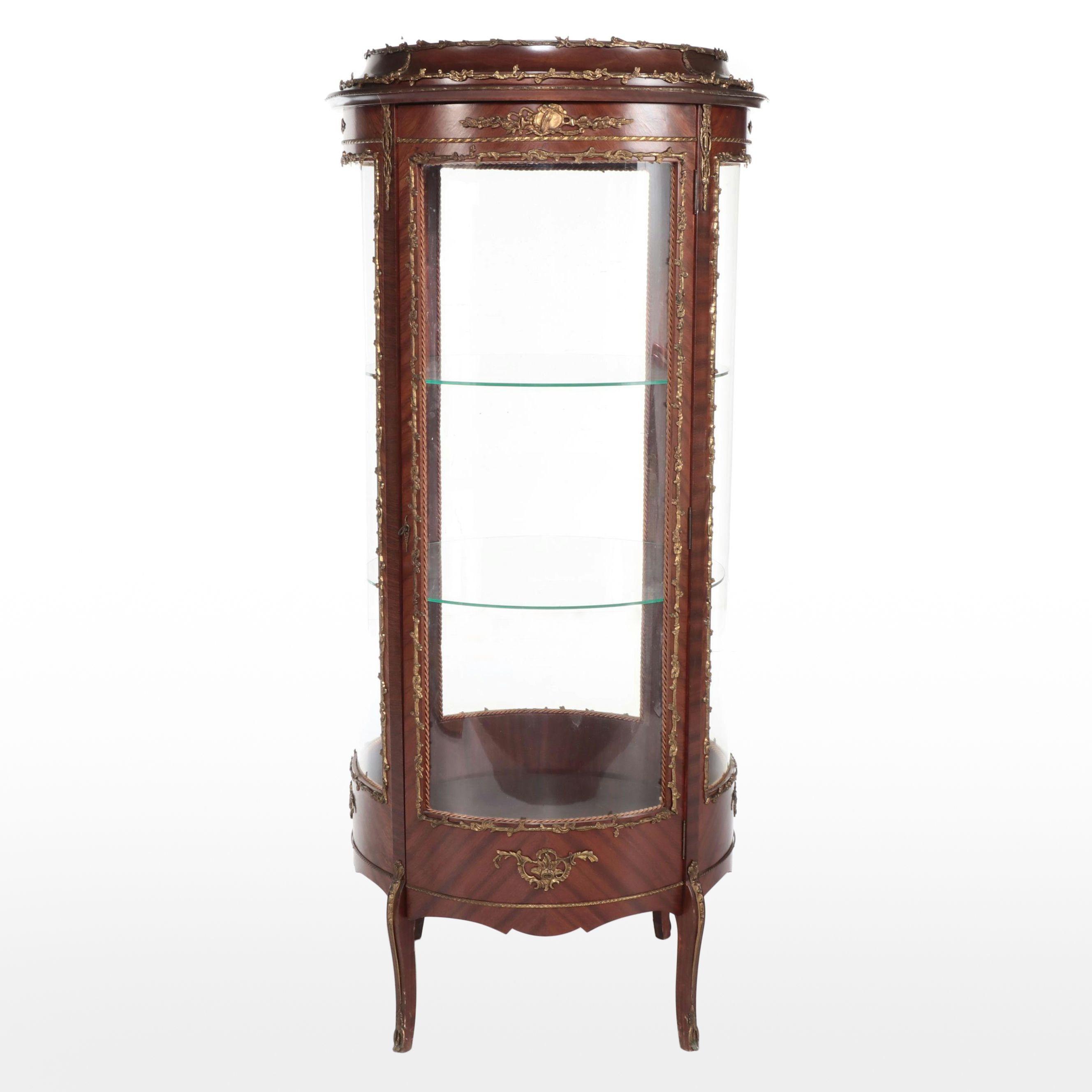 French Louis XVI Ormolu Mounted Walnut Round Vitrine, Late 19th/ Early 20th C.