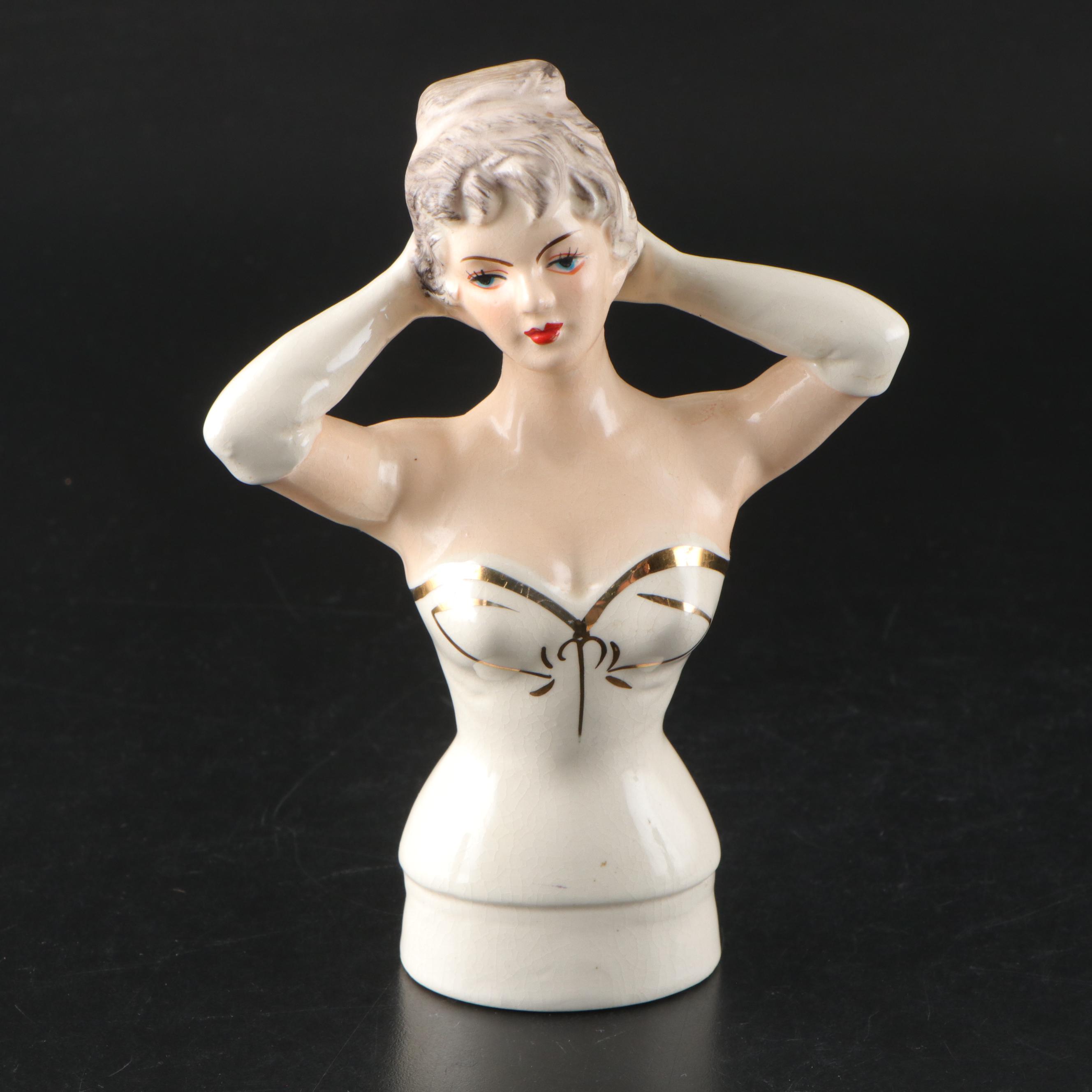 Radnor Bone China White Roses Figure & Japanese Porcelain Boudoir Lamp Half Doll