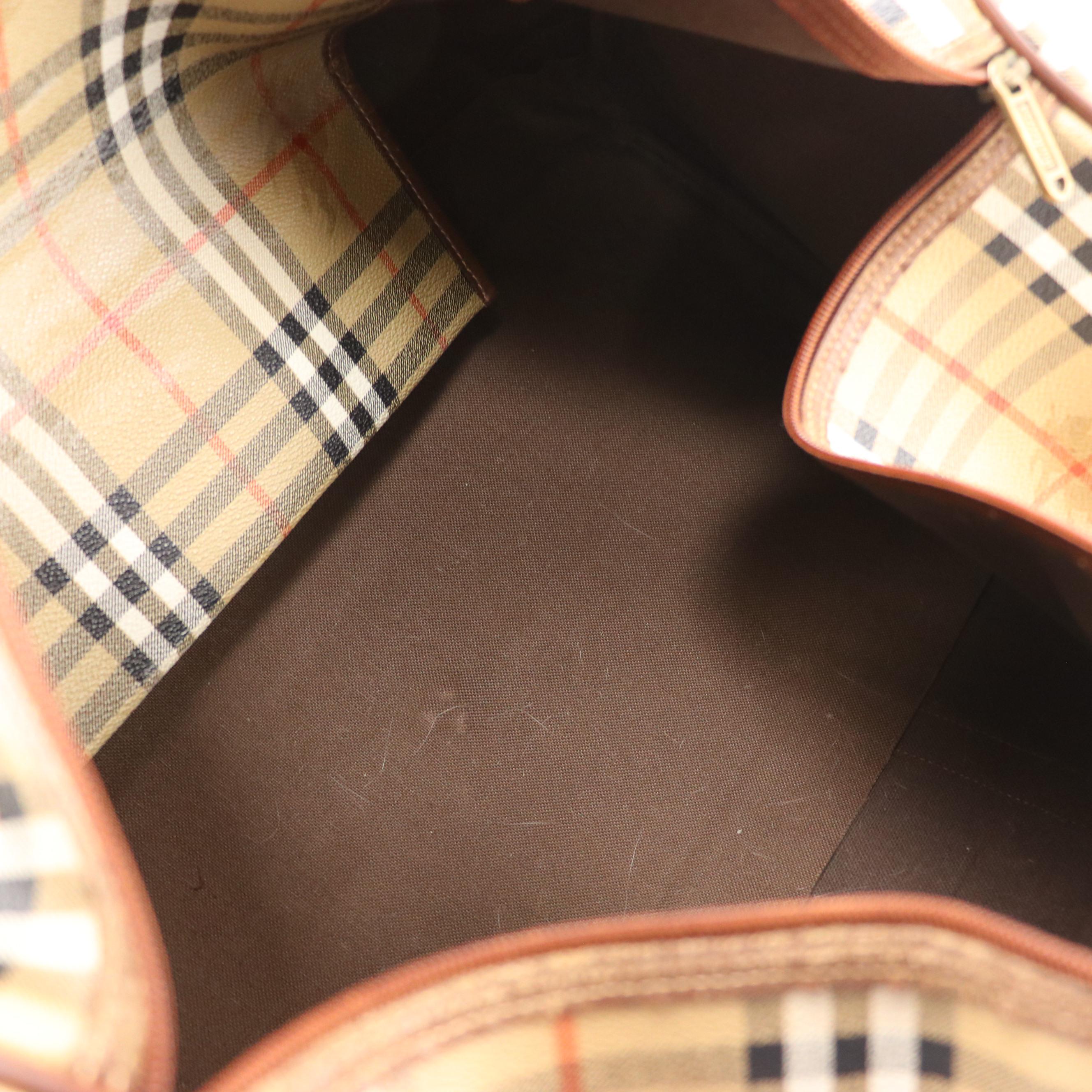 Burberrys Duffel Bag in Haymarket Check Canvas and Brown Leather