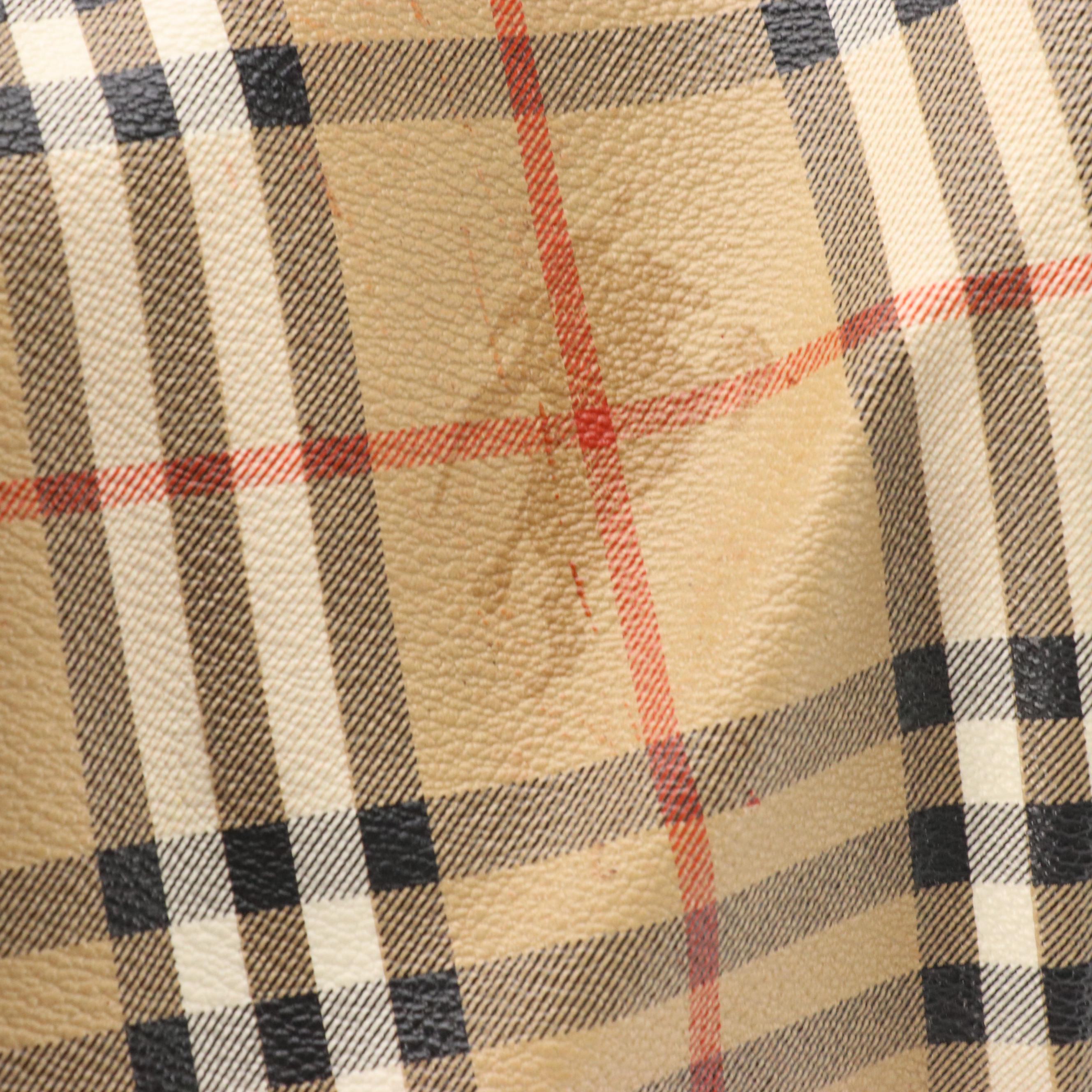 Burberrys Duffel Bag in Haymarket Check Canvas and Brown Leather