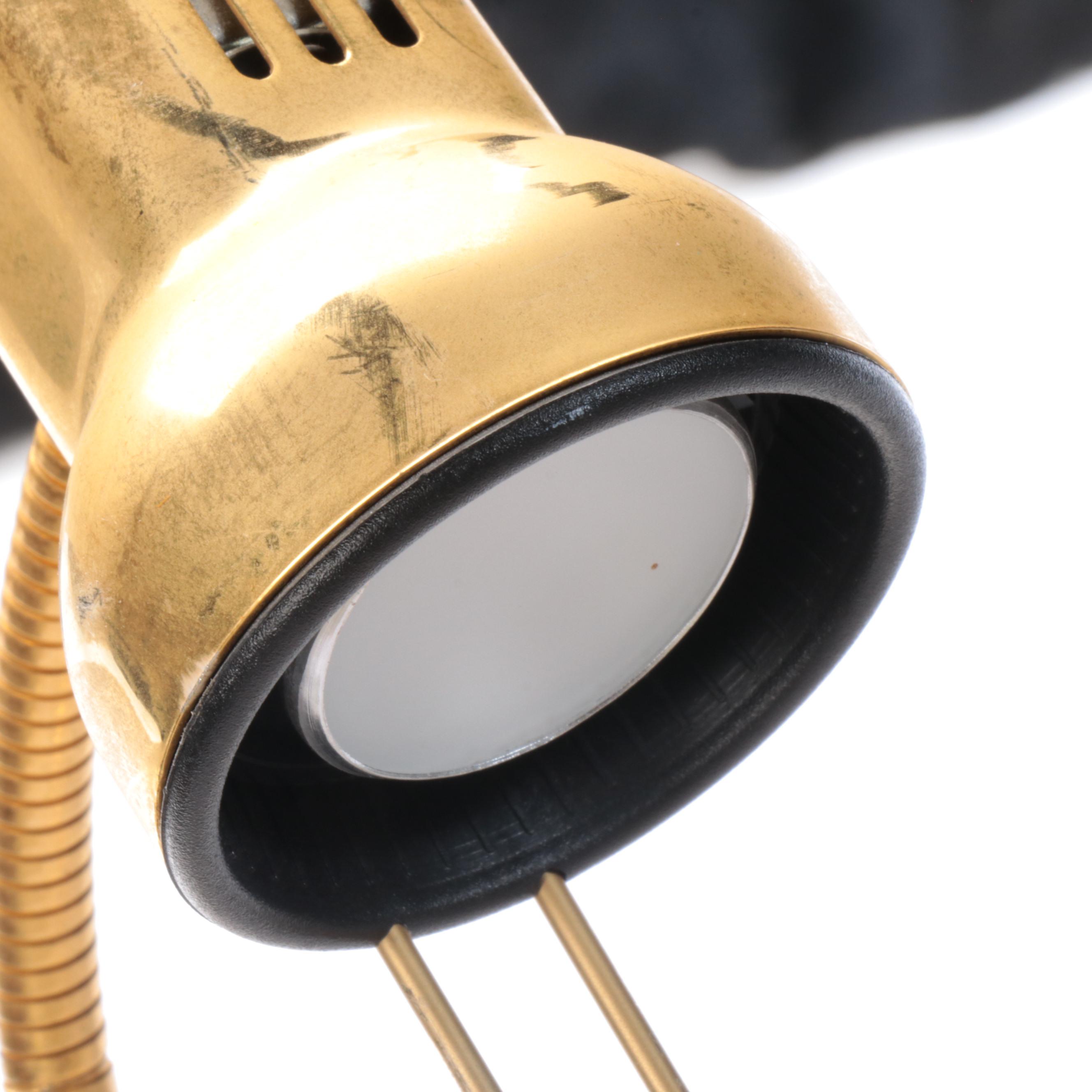 IKEA Vrieland Style Gold Lacquer Desk Lamps and Floor Lamp, 21st C.