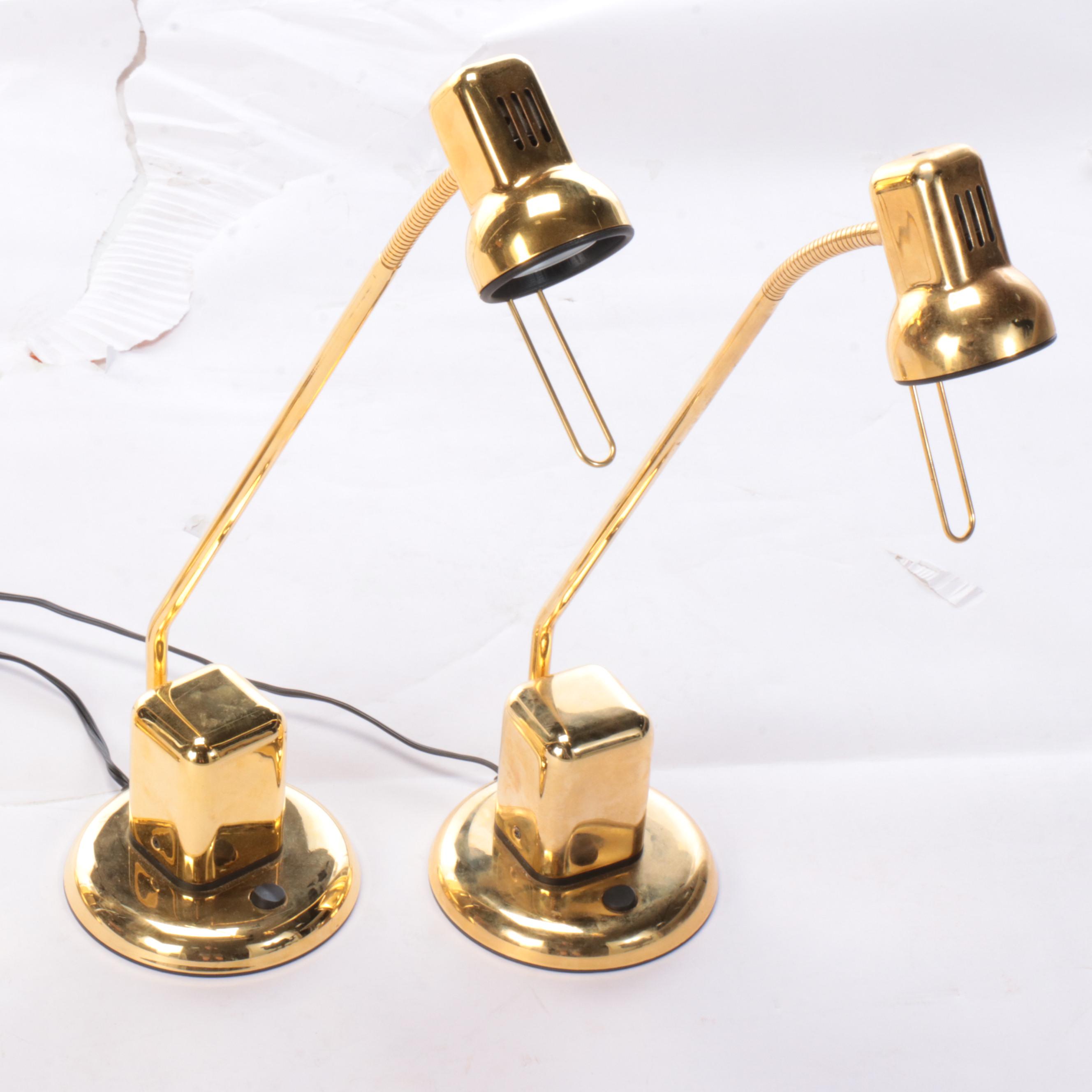 IKEA Vrieland Style Gold Lacquer Desk Lamps and Floor Lamp, 21st C.