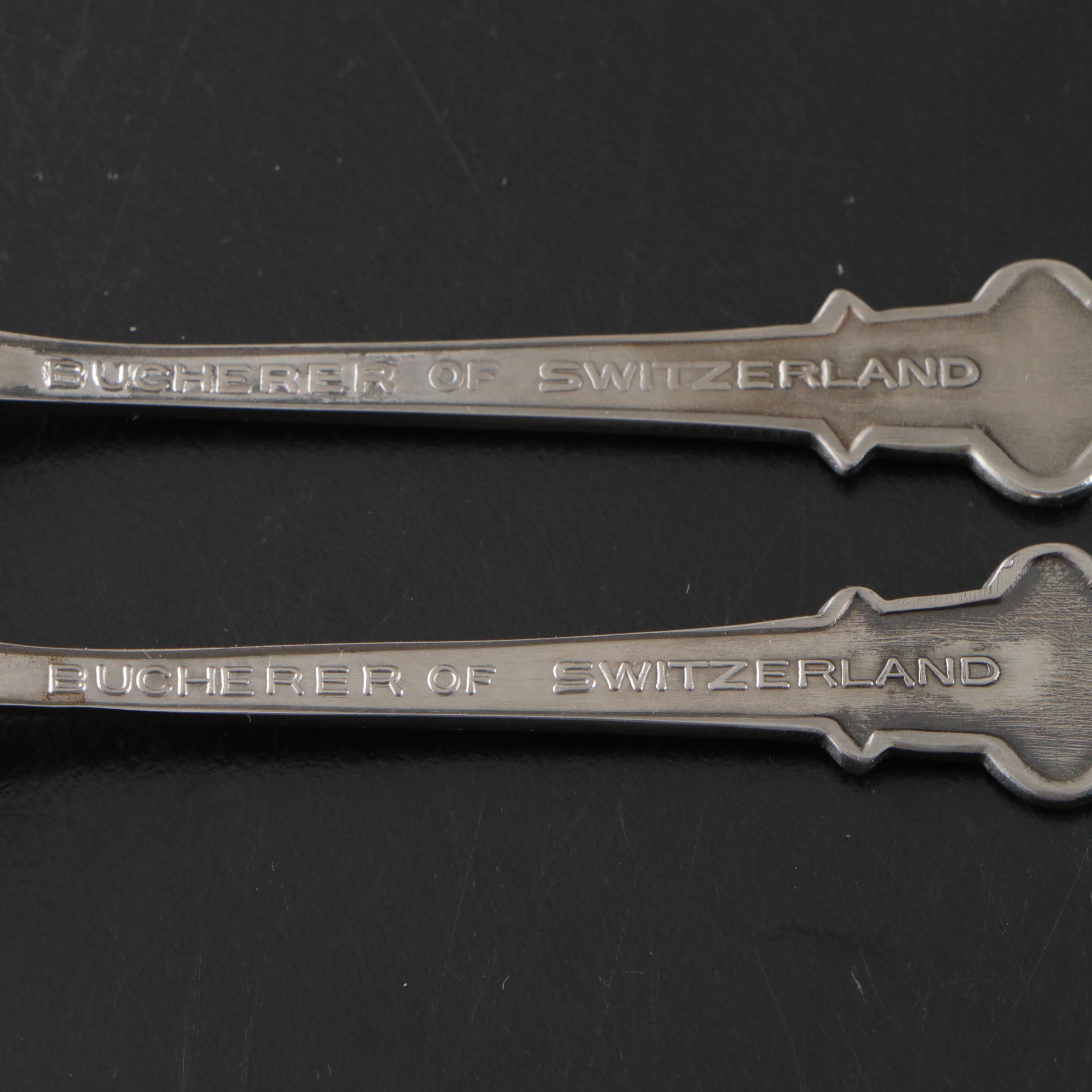 Swiss Rolex Bucherer Silver Plate and Other Metal Souvenir Spoons