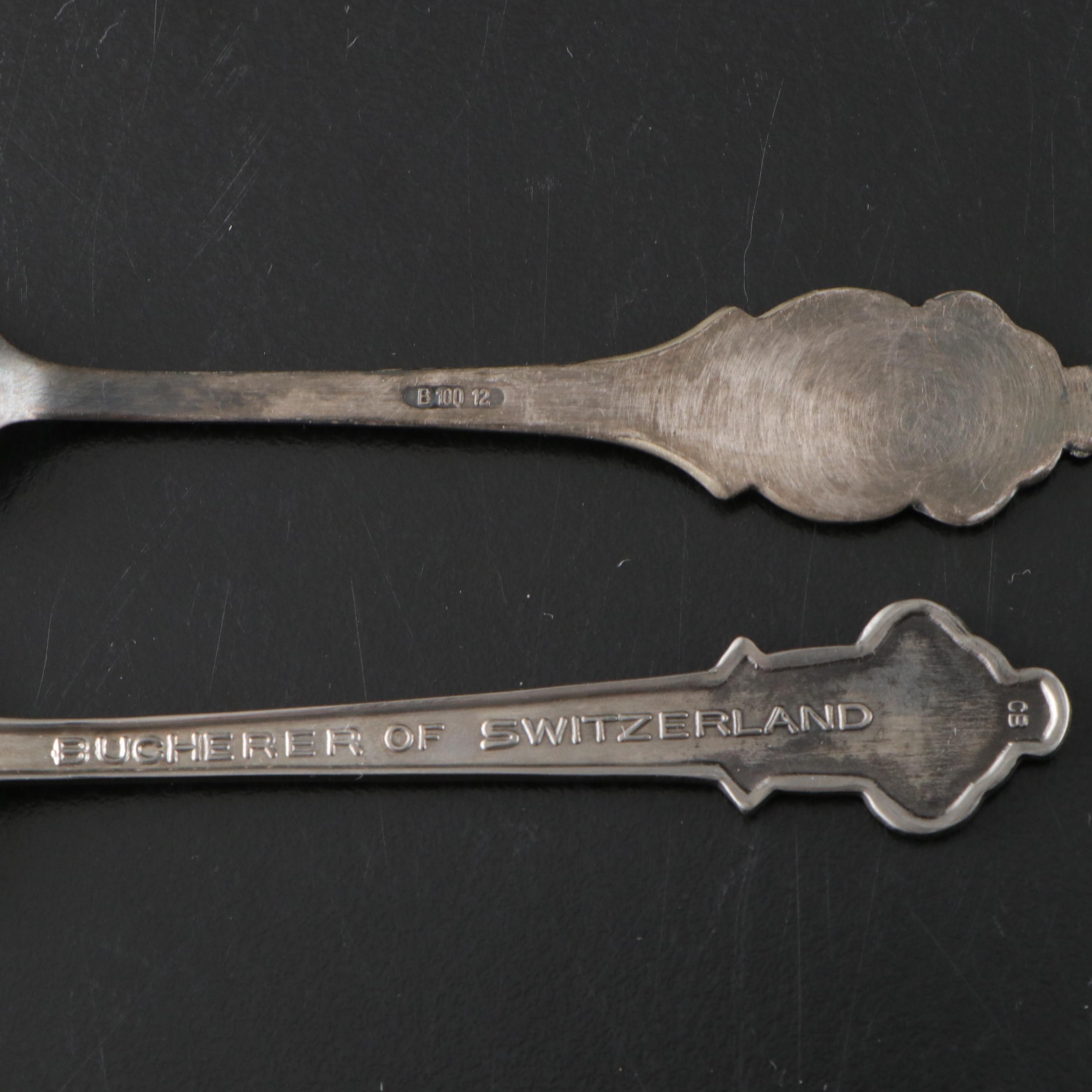 Swiss Rolex Bucherer Silver Plate and Other Metal Souvenir Spoons