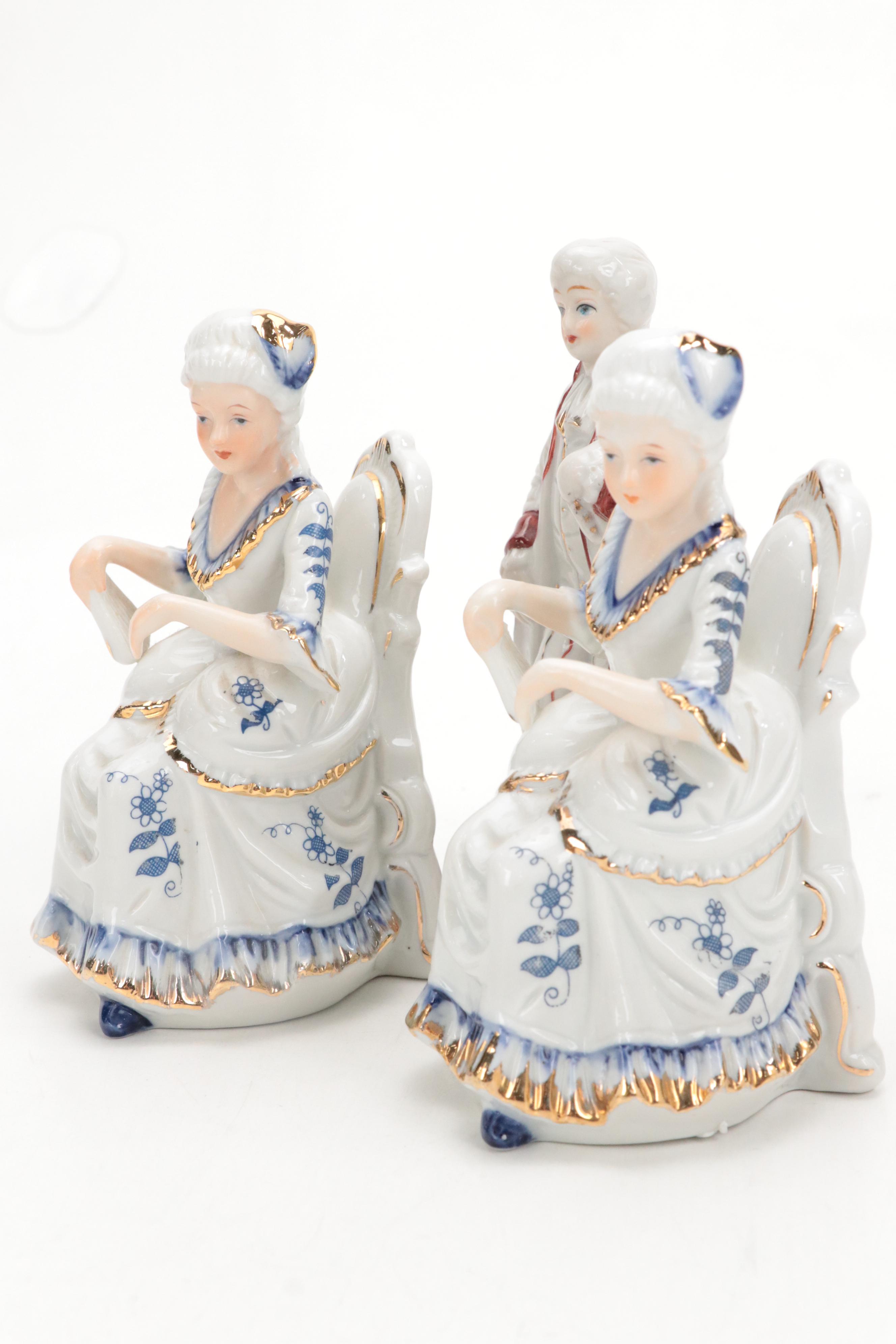 Keramos Cobalt Glaze Handled Vase with Figurines and Ginger Jar