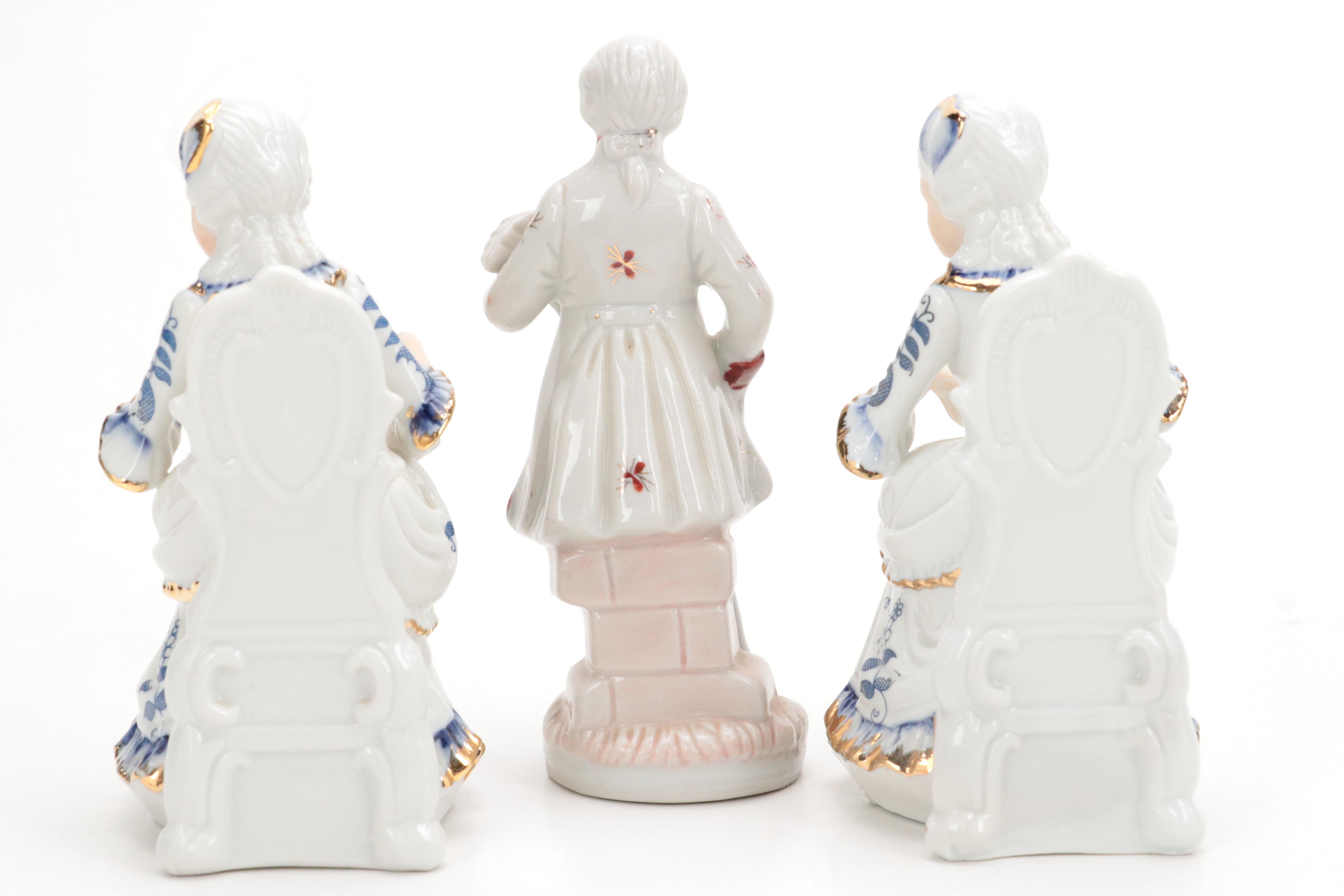 Keramos Cobalt Glaze Handled Vase with Figurines and Ginger Jar