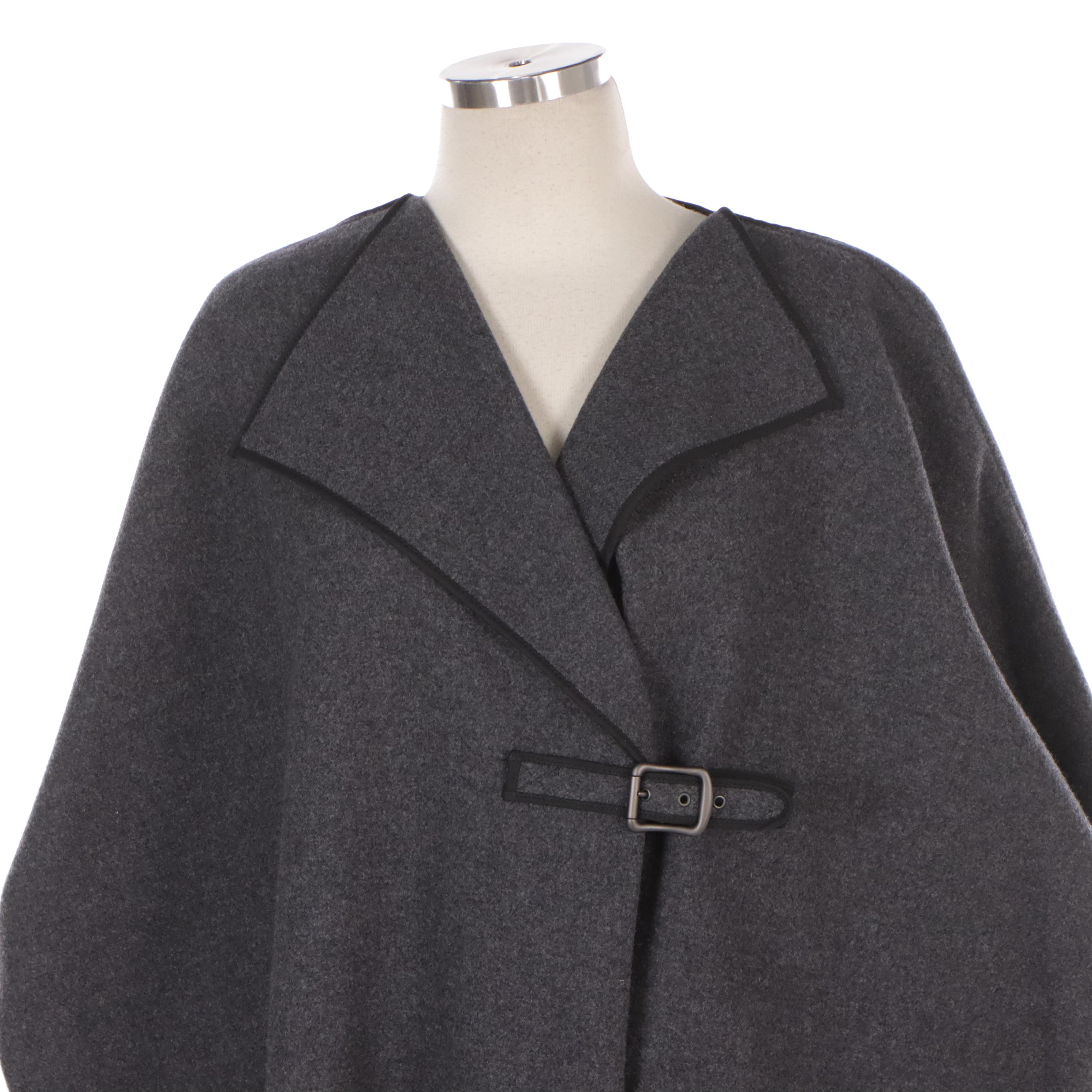 Bottega Veneta Grey Wool/Angora Blend Buckle-Front Short-Sleeve Cape Coat