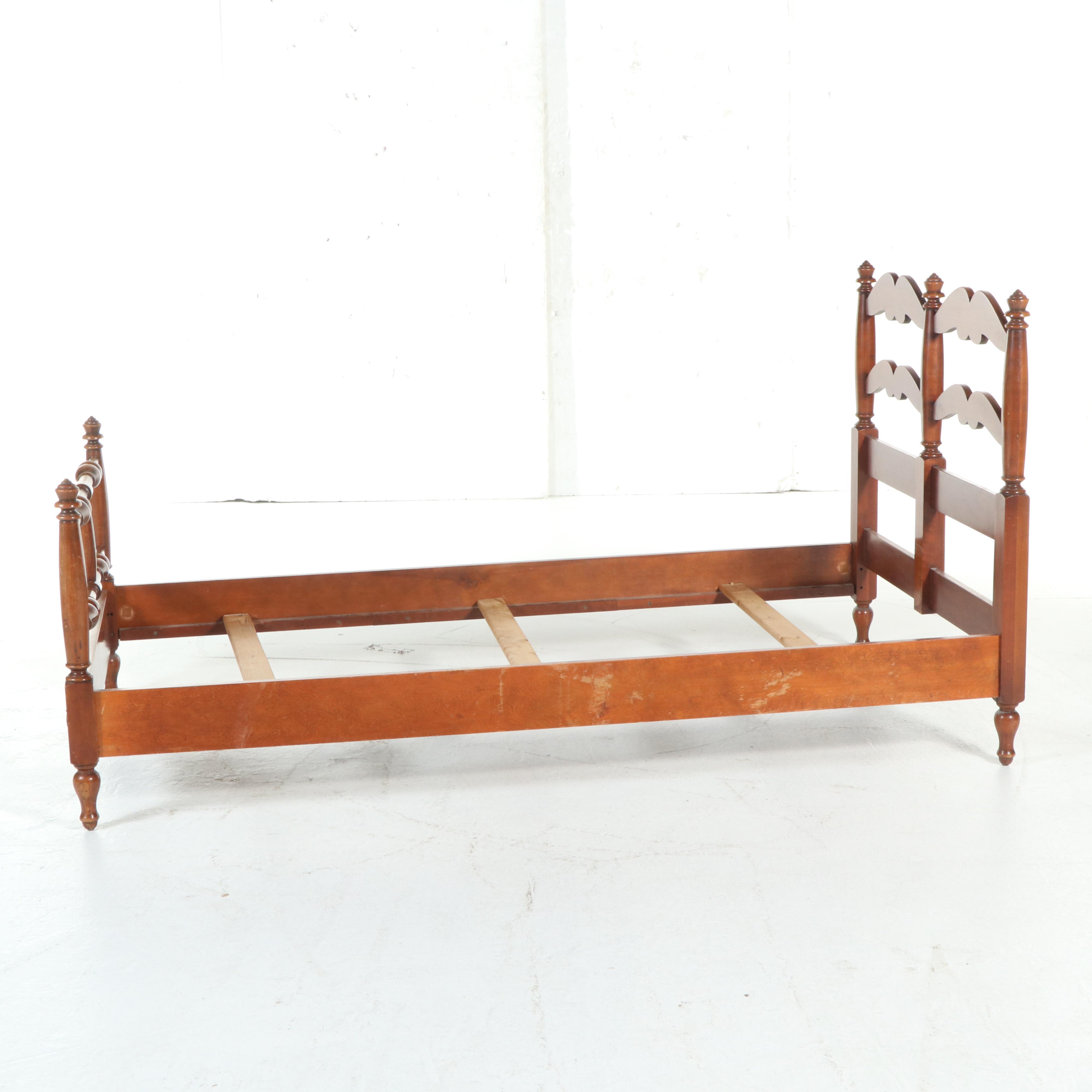 American Colonial Style Cherrywood Twin Size Bed Frame, Mid to Late 20th Century