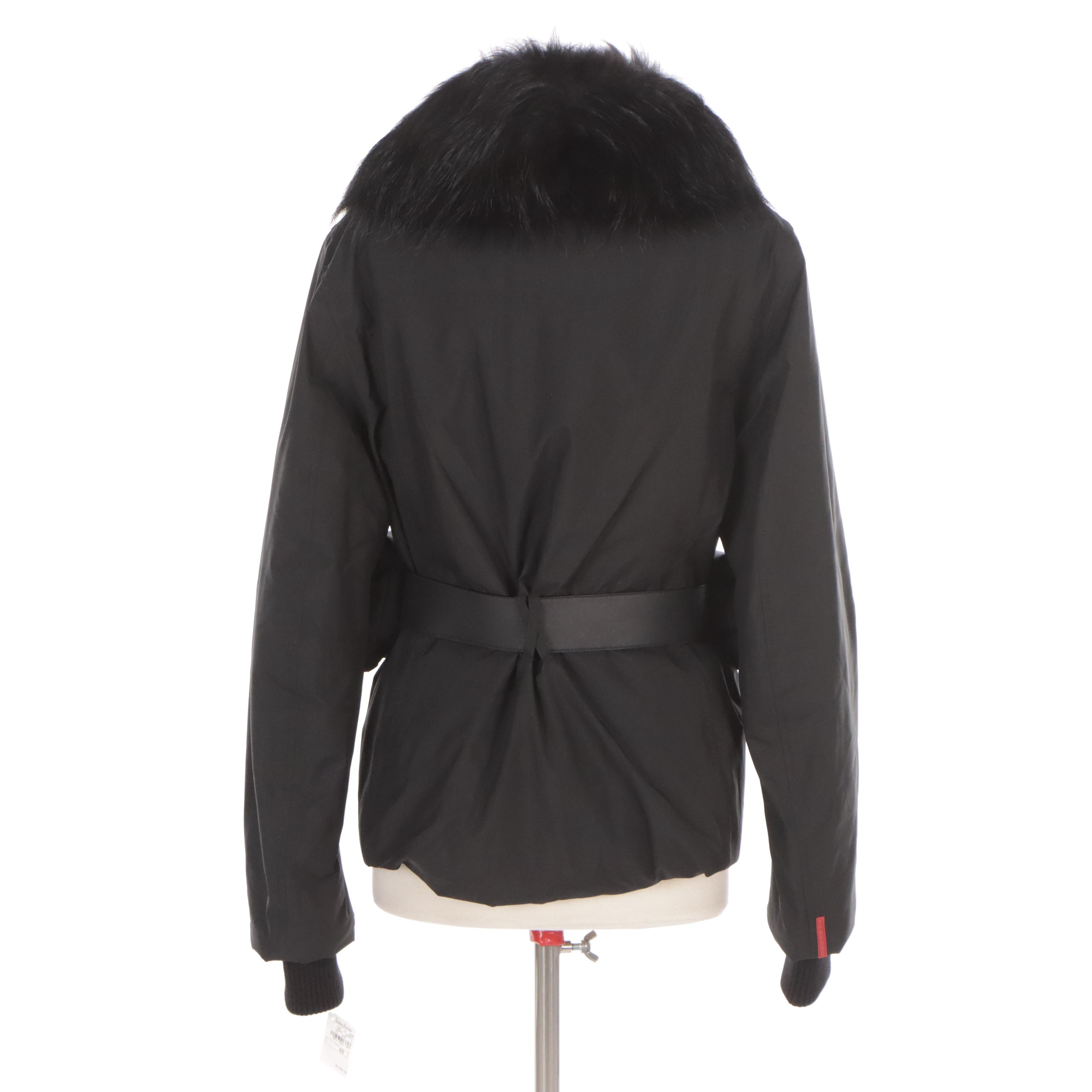 Prada Sport Belted Ski Jacket 280216 with Dyed Raccoon Fur Trim and Tags