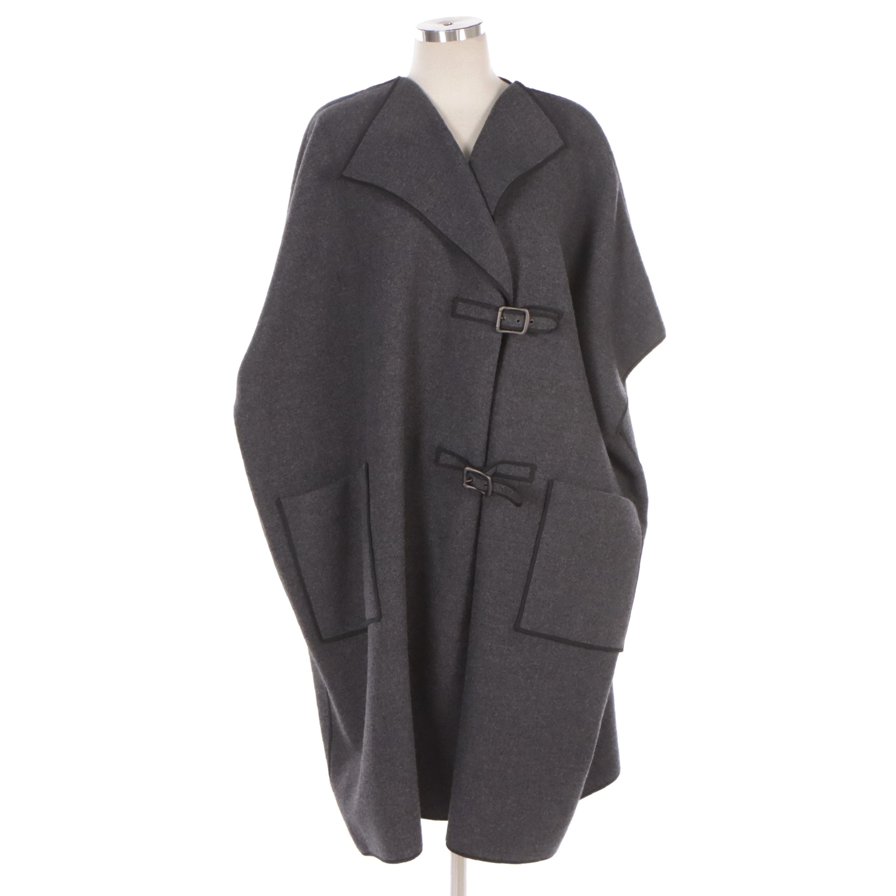 Bottega Veneta Grey Wool/Angora Blend Buckle-Front Short-Sleeve Cape Coat
