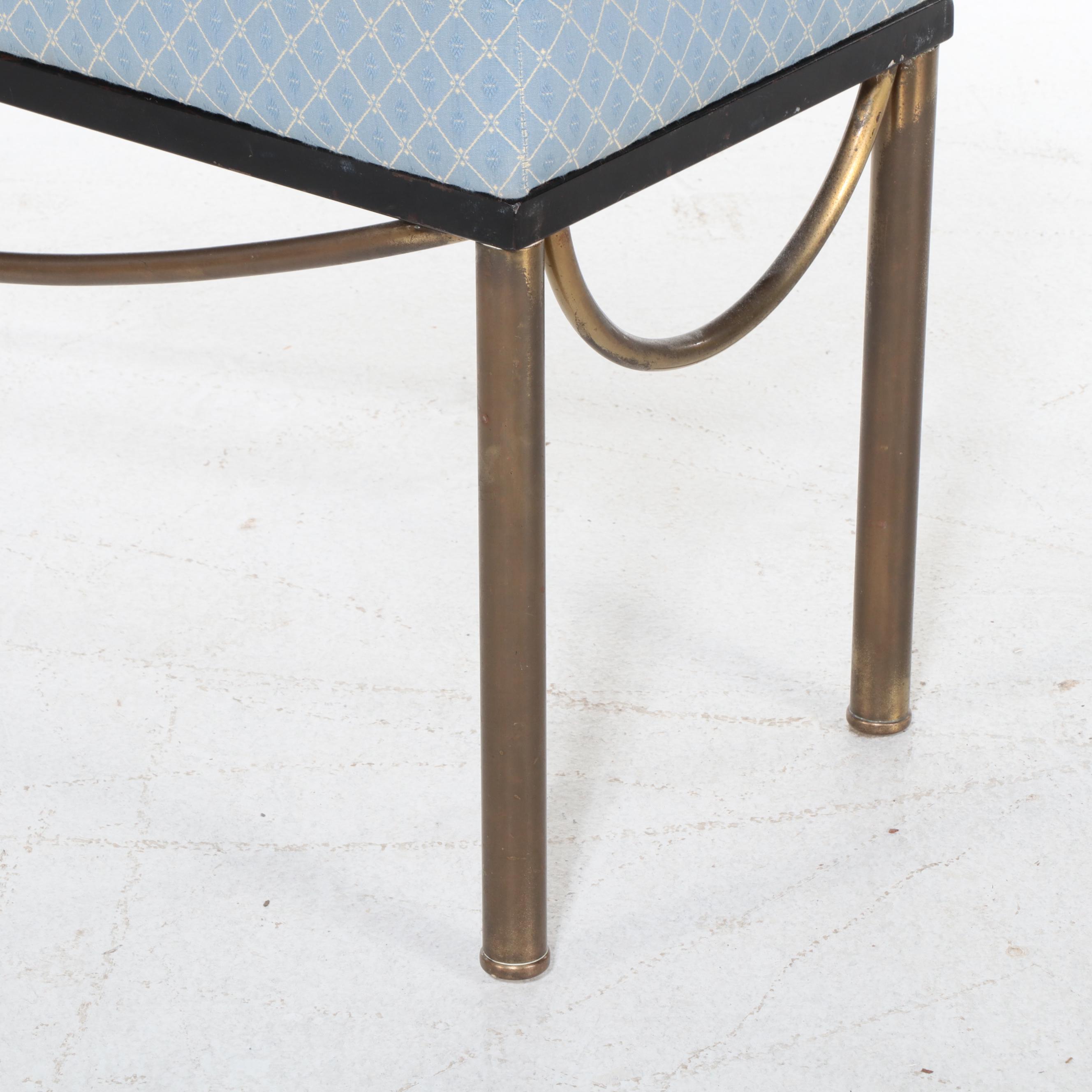 Tubular Brass, Iron, and Button-Tufted Bench, Late 20th Century