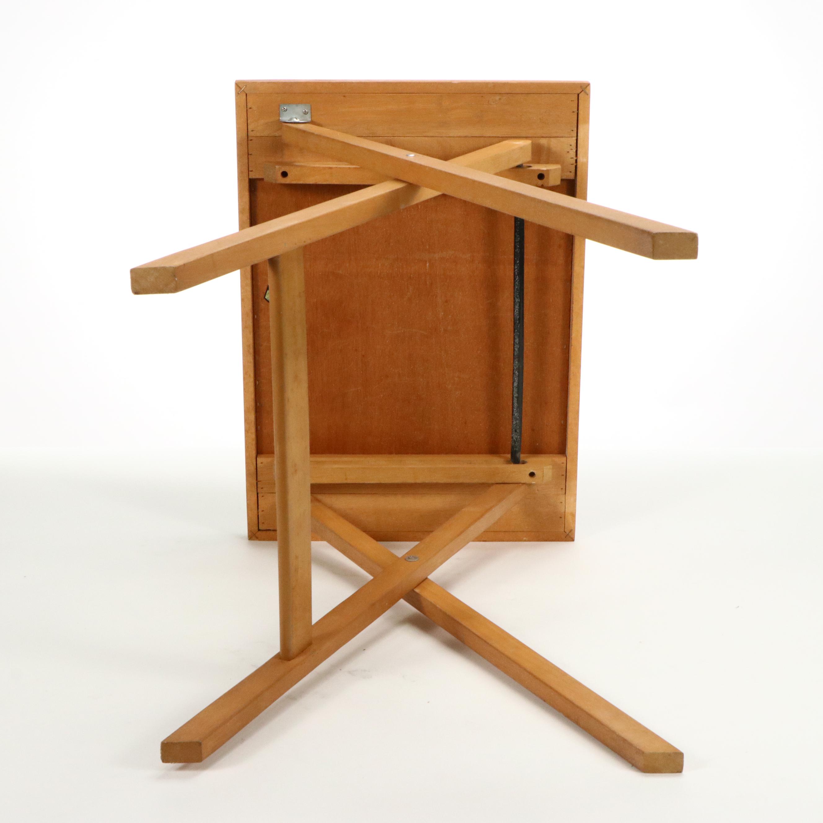 Teak Folding Table with IKEA "Molger" Storage Bench and Metal Chair