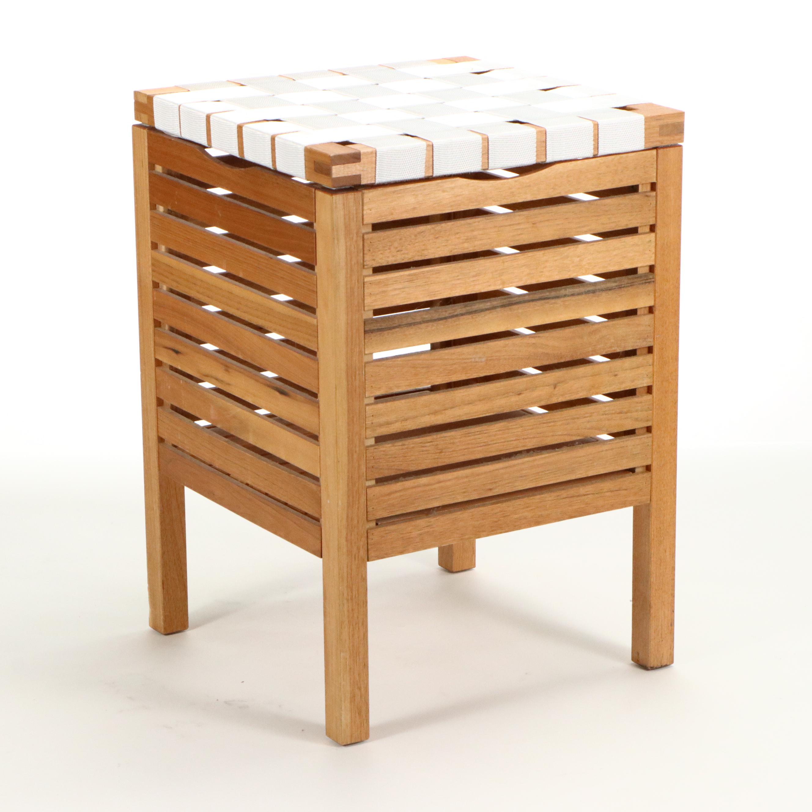 Teak Folding Table with IKEA "Molger" Storage Bench and Metal Chair