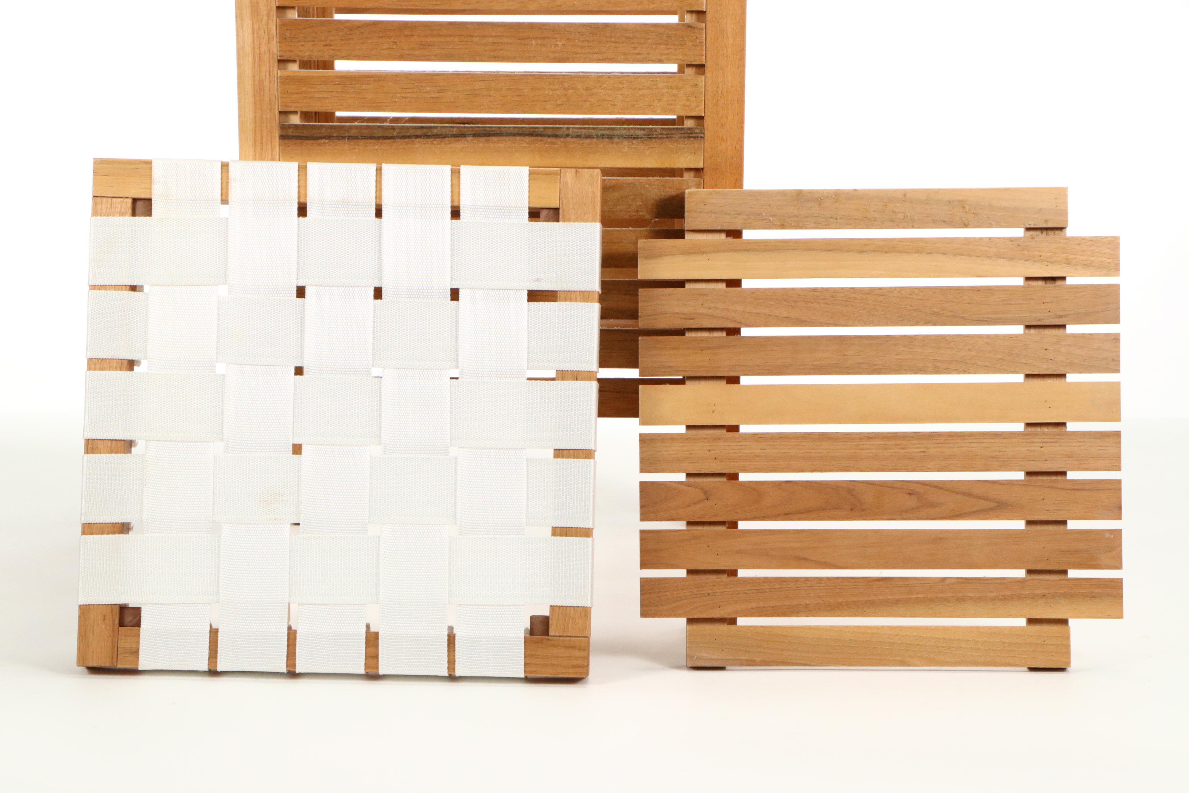 Teak Folding Table with IKEA "Molger" Storage Bench and Metal Chair